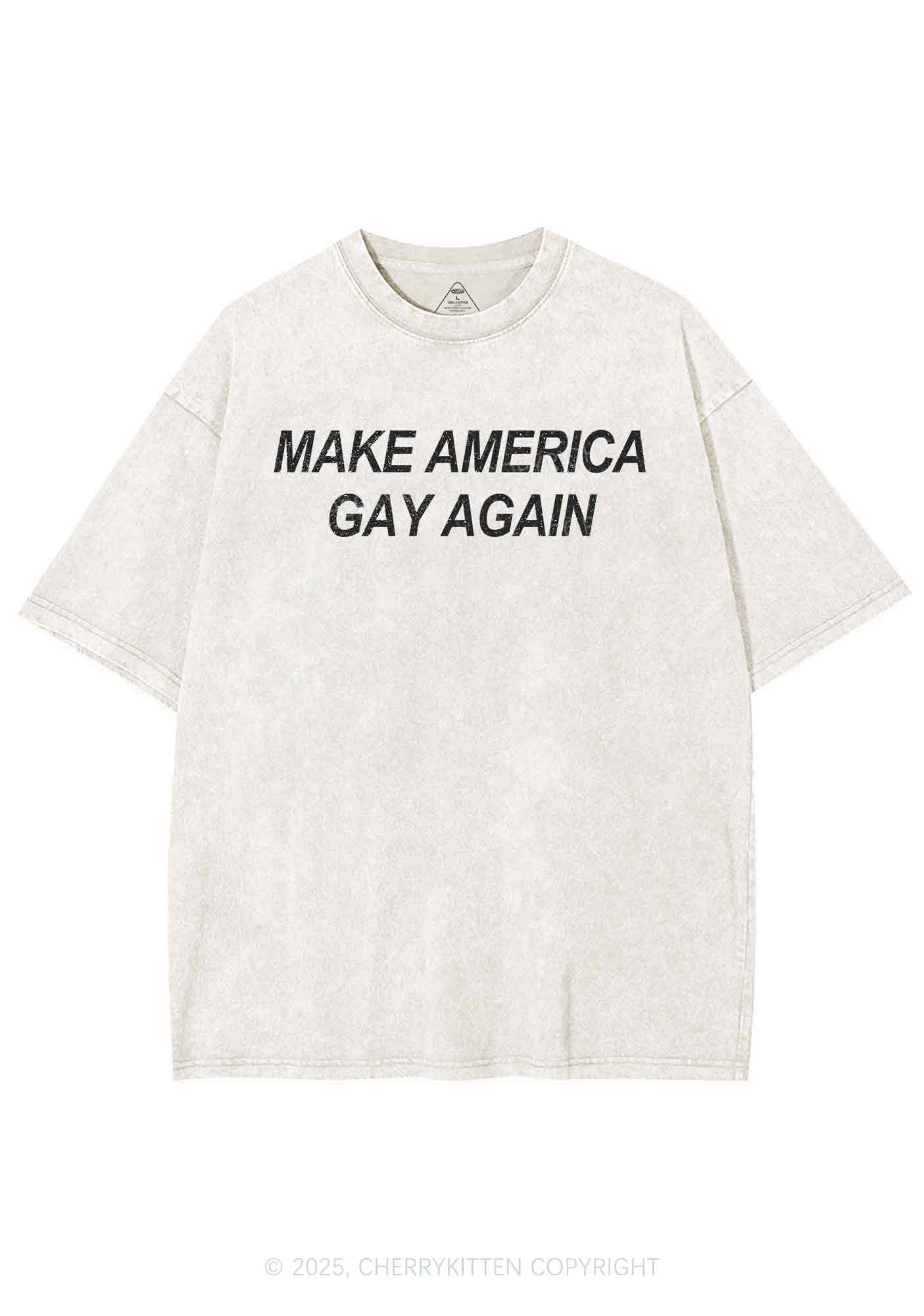 Make America Gay Again Pride Y2K Shirts Washed Tee Cherrykitten - Image 5