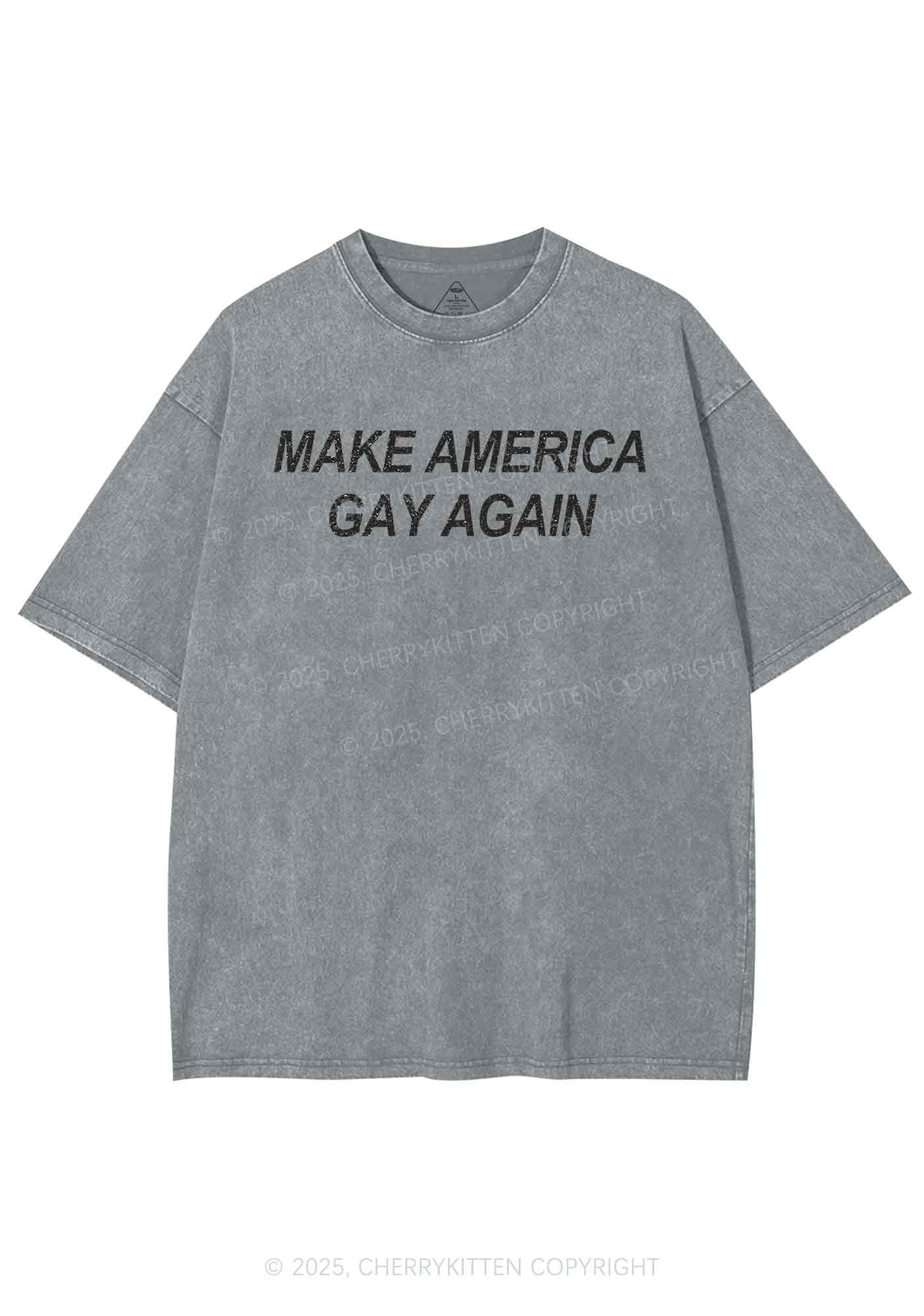 Make America Gay Again Pride Y2K Shirts Washed Tee Cherrykitten - Image 7