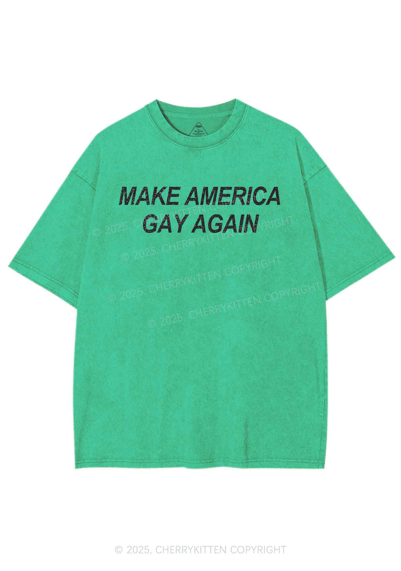 Make America Gay Again Pride Y2K Shirts Washed Tee Cherrykitten - Image 8