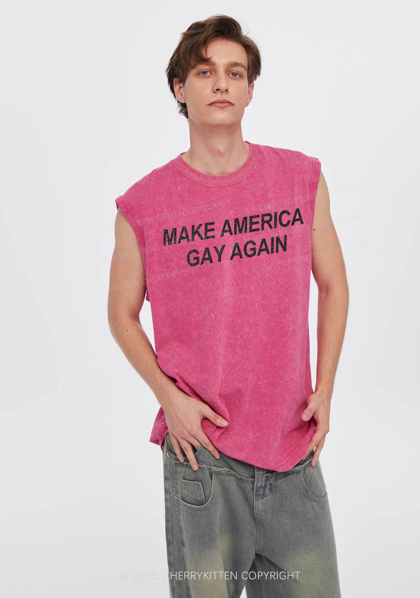 Make America Gay Again Pride Y2K Washed Muscle Tank Cherrykitten - Image 2