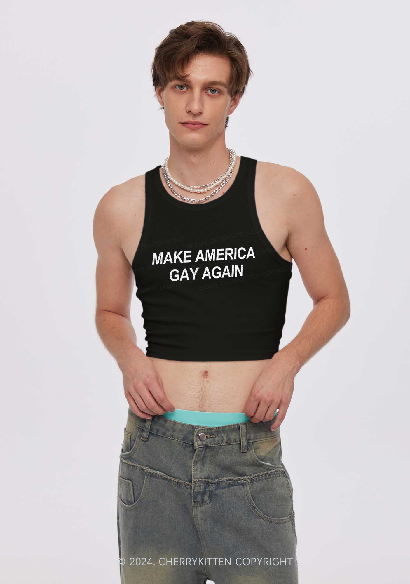 Make America Gay Again Y2K Crop Tank Top Cherrykitten - Image 2