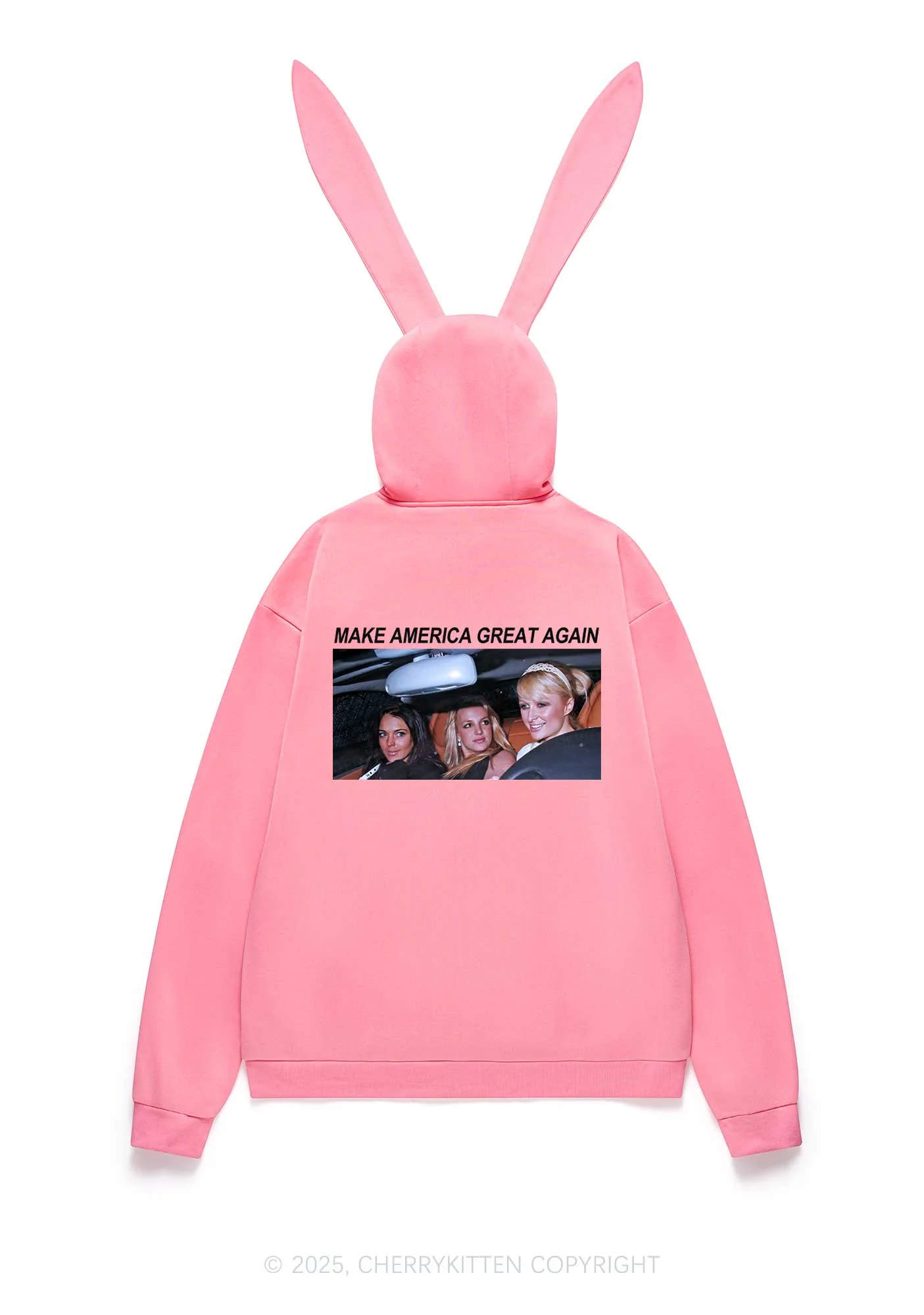Make America Great Again Y2K Bunny Ear Zip Hoodie Cherrykitten - Image 3