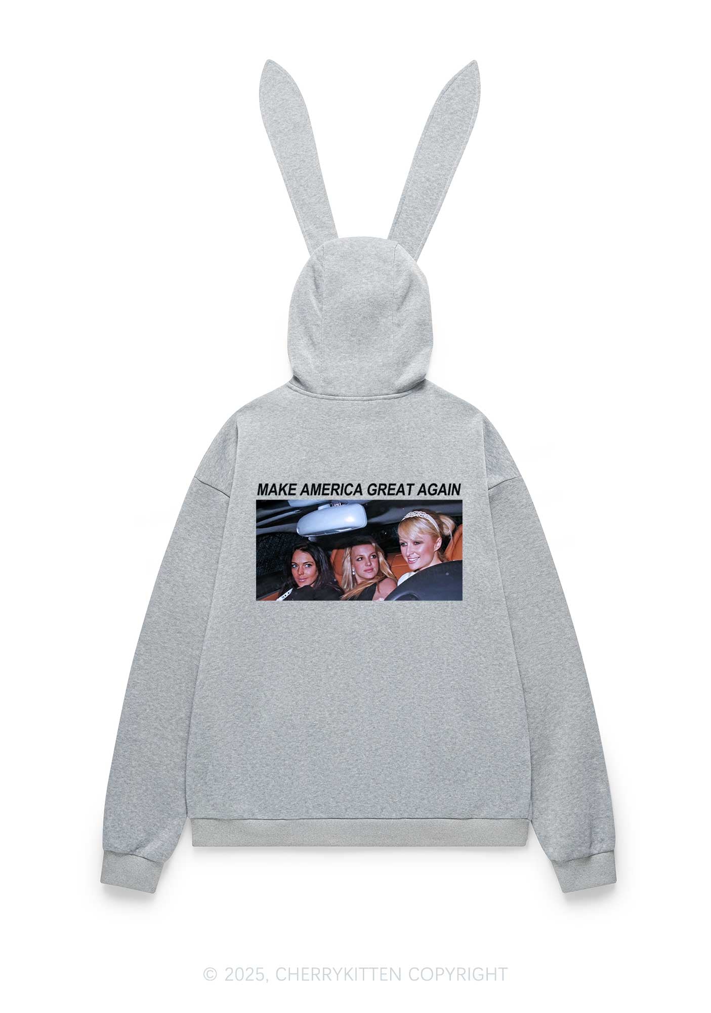 Make America Great Again Y2K Bunny Ear Zip Hoodie Cherrykitten - Image 4