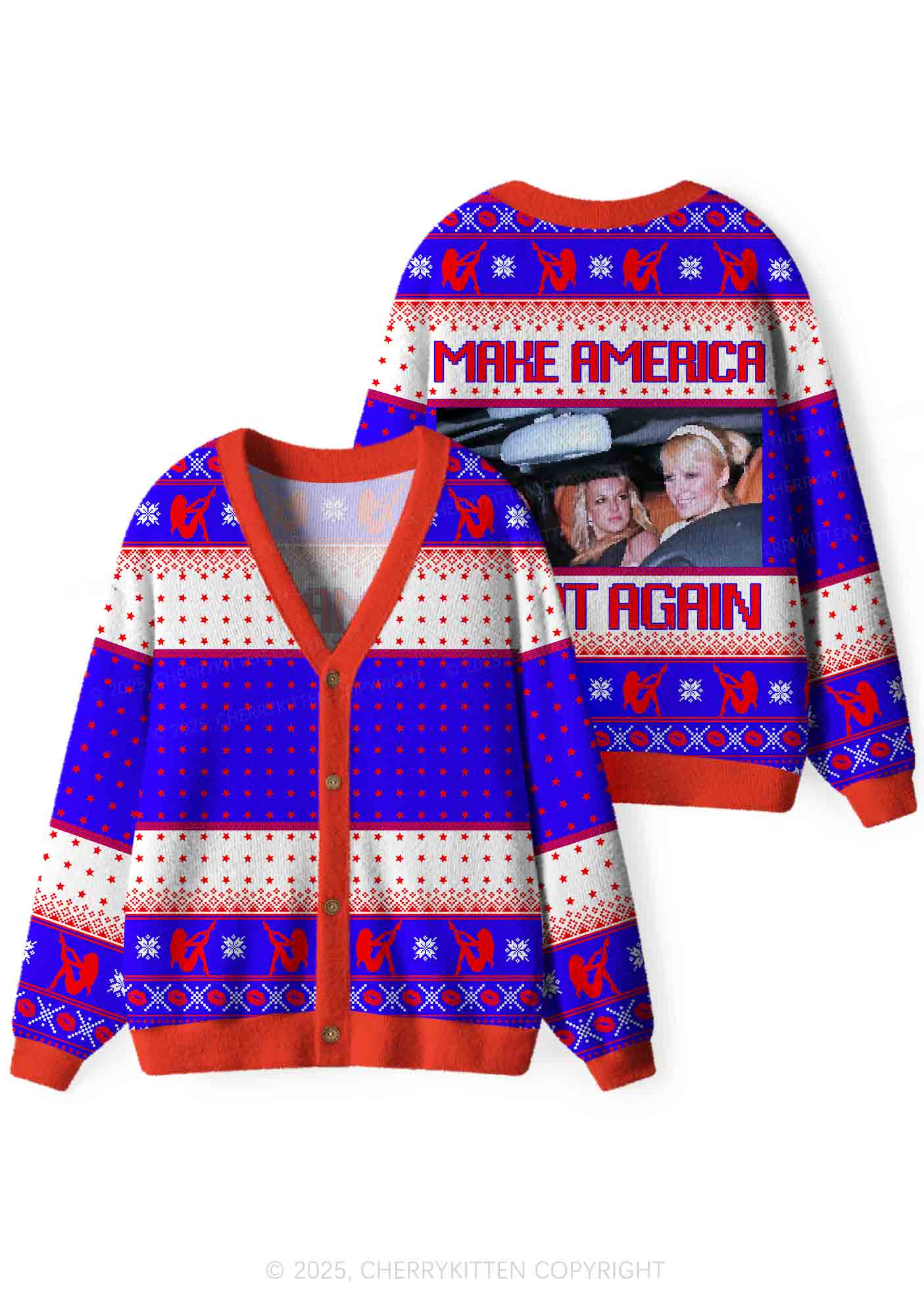 Make America Great Again Y2K Christmas Cardigan Knit Sweatshirt Cherrykitten - Image 2
