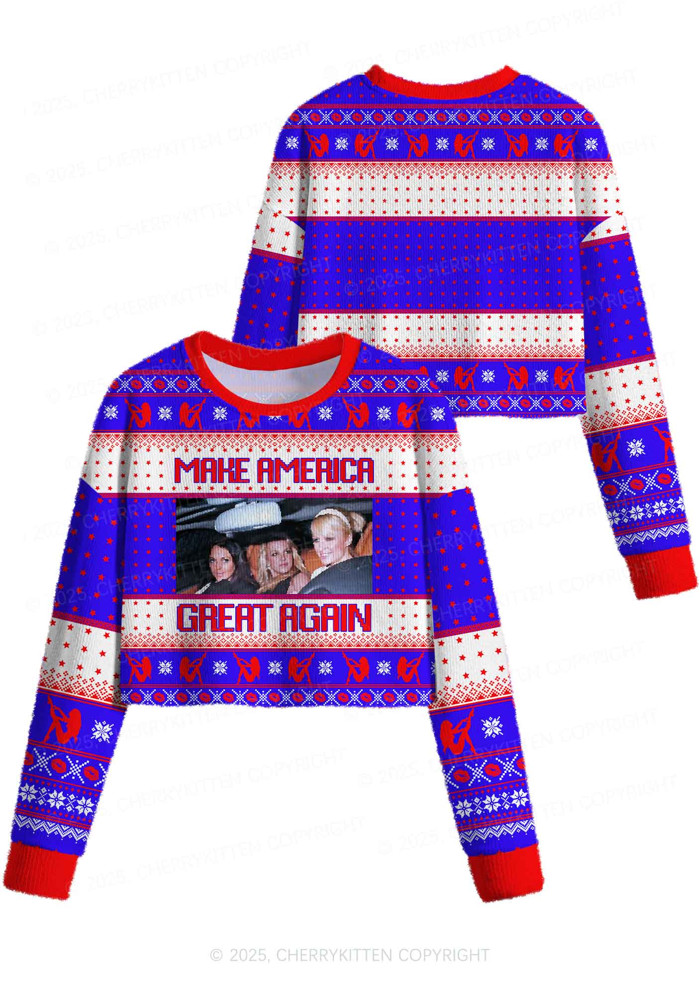 Make America Great Again Y2K Christmas Crop Knit Sweatshirt Cherrykitten - Image 3
