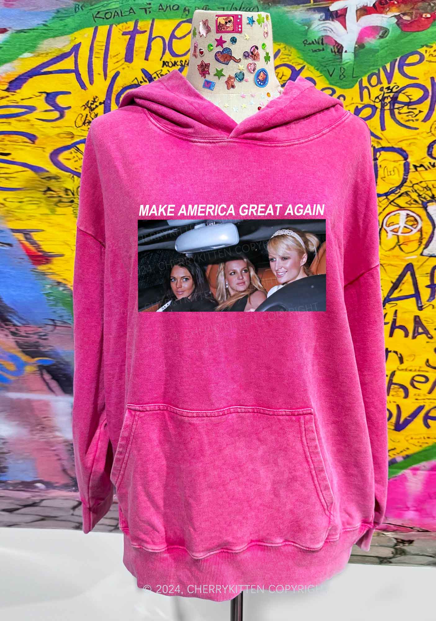 Make America Great Again Y2K Washed Hoodie Cherrykitten - Image 2