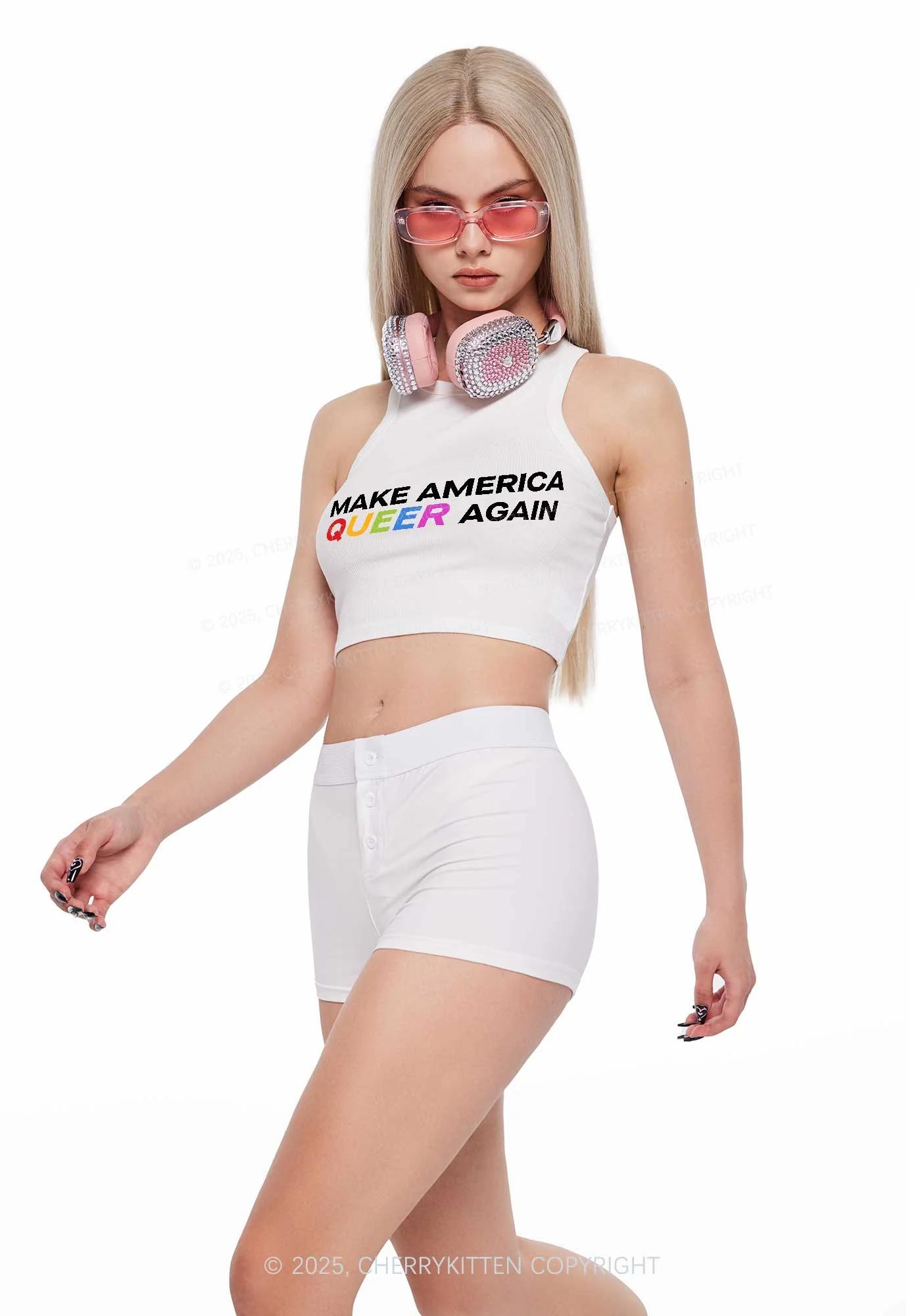Make America Queer Again Pride Y2K Crop Tank Top Cherrykitten - Image 2