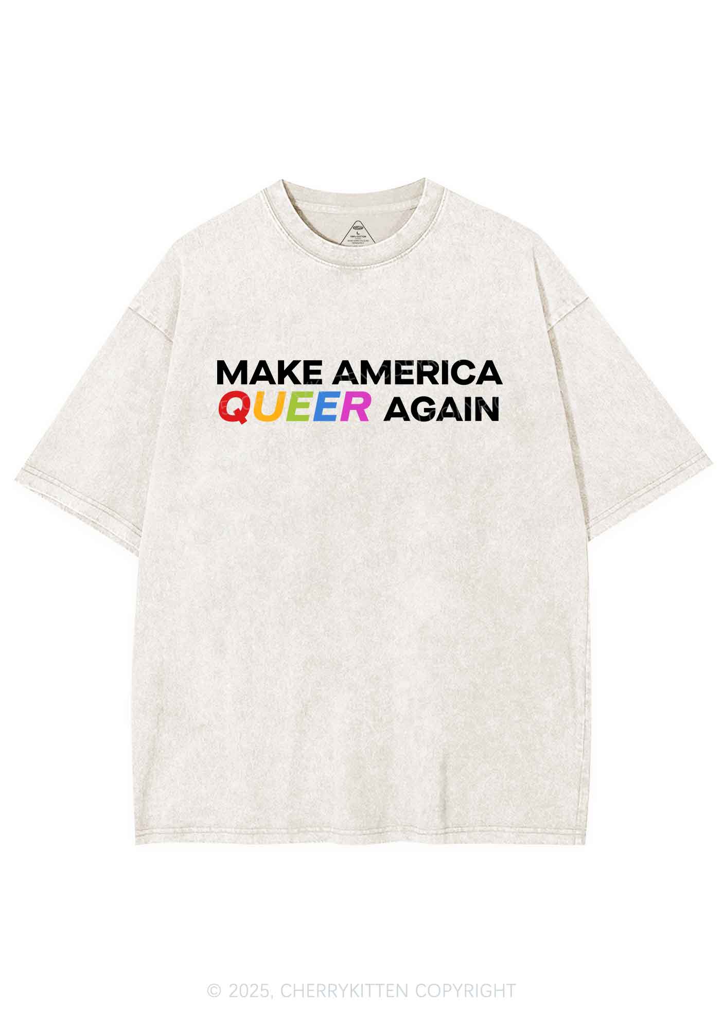 Make America Queer Again Pride Y2K Shirts Washed Tee Cherrykitten - Image 3