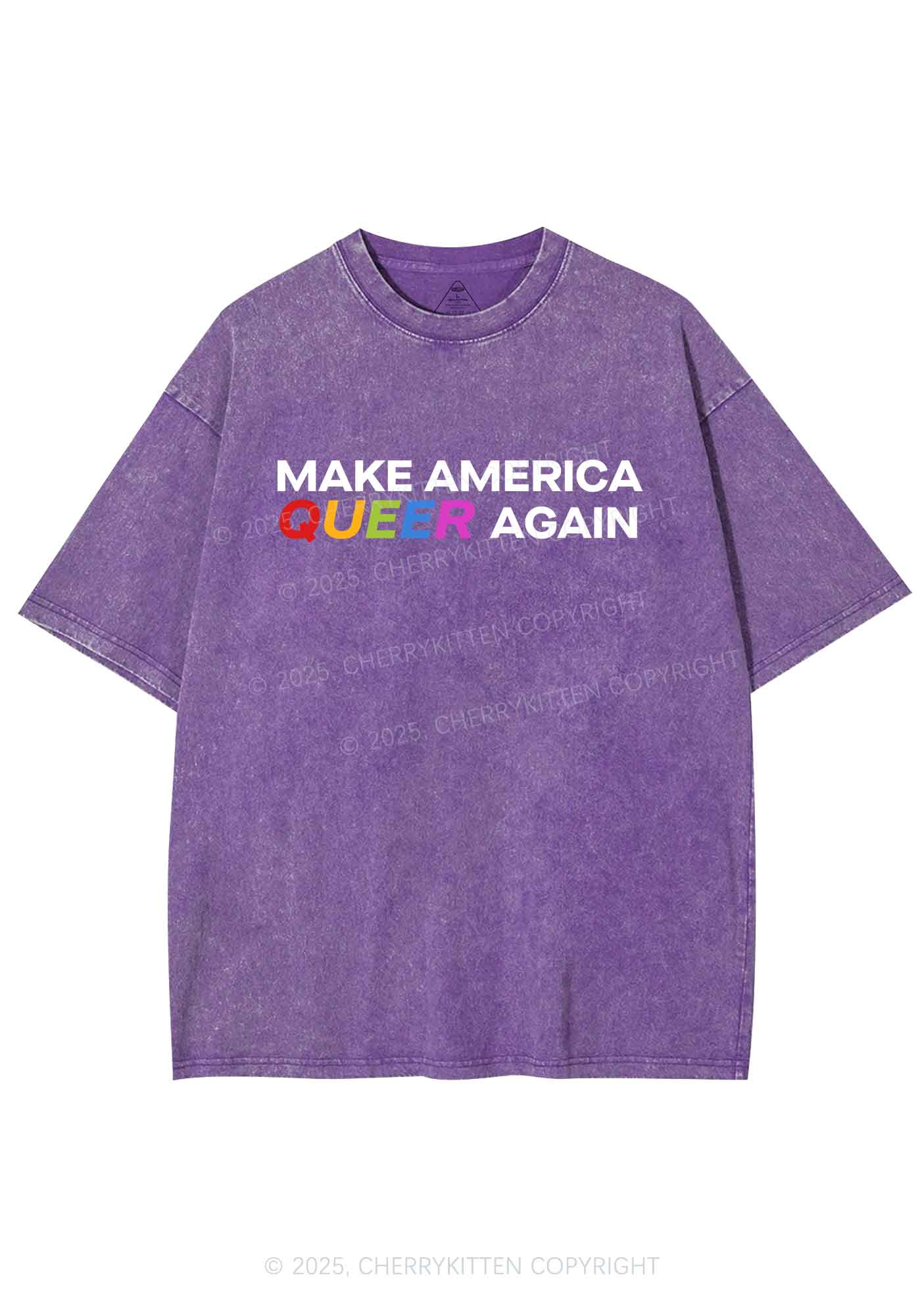 Make America Queer Again Pride Y2K Shirts Washed Tee Cherrykitten - Image 5