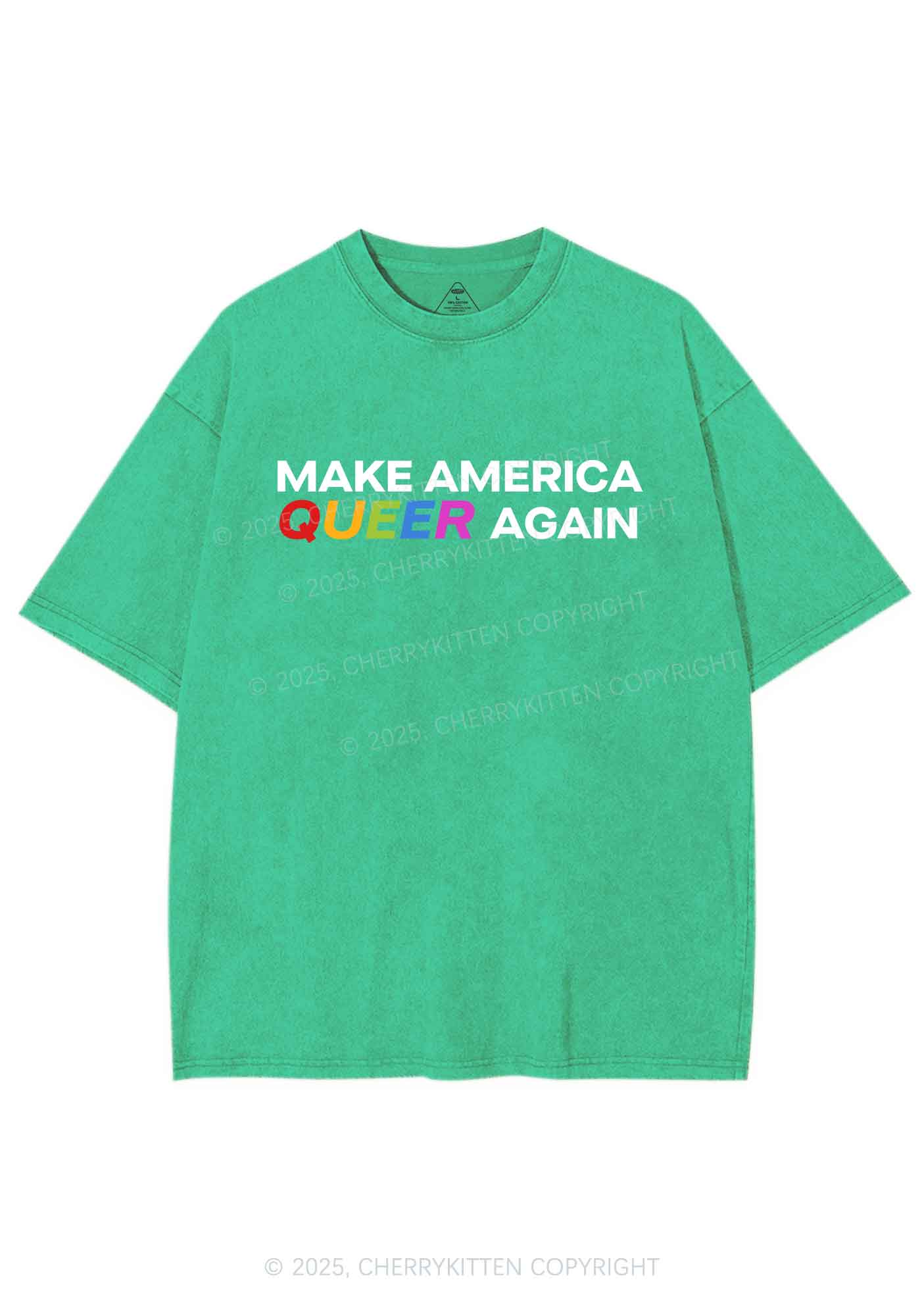 Make America Queer Again Pride Y2K Shirts Washed Tee Cherrykitten - Image 6