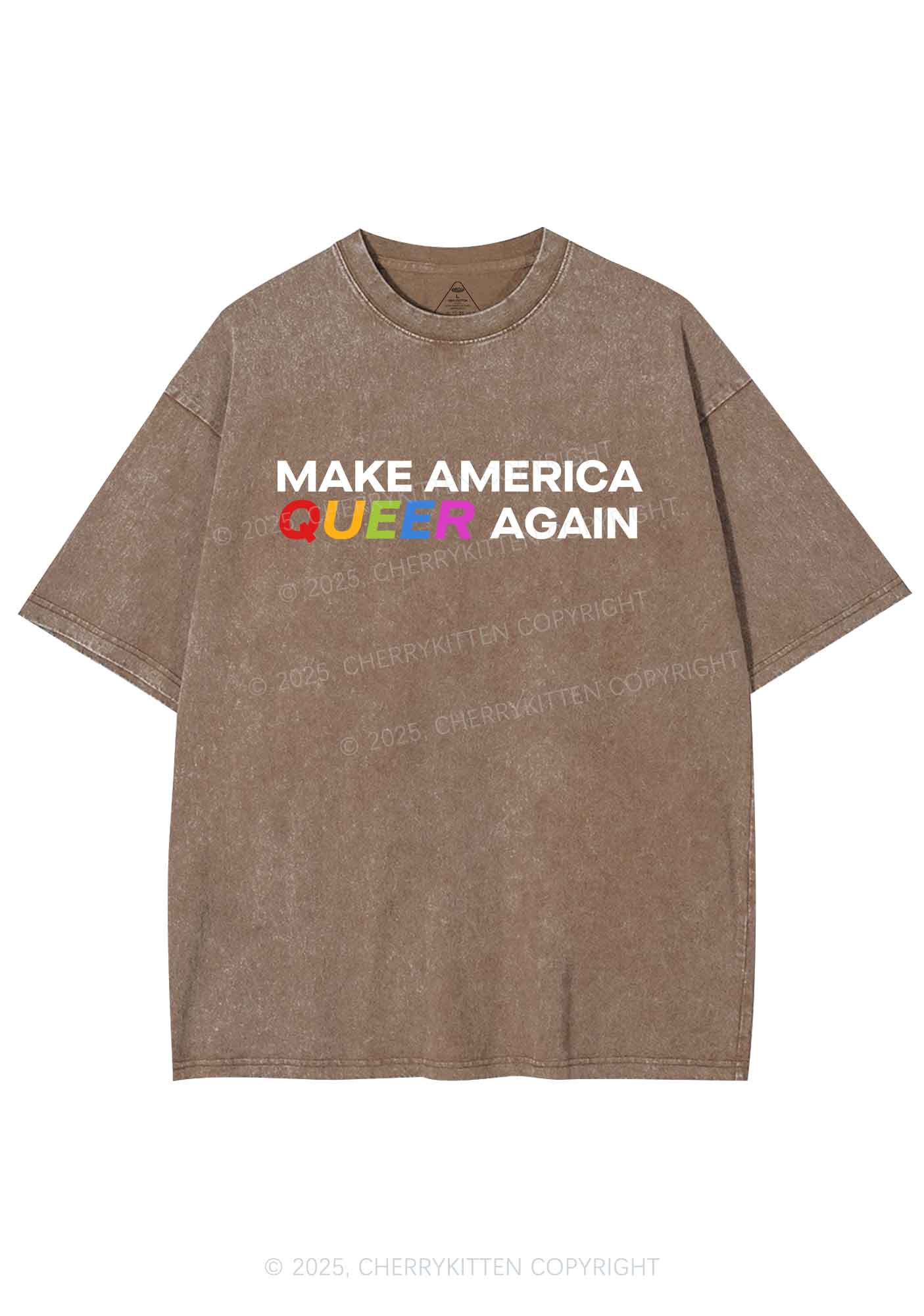 Make America Queer Again Pride Y2K Shirts Washed Tee Cherrykitten - Image 7