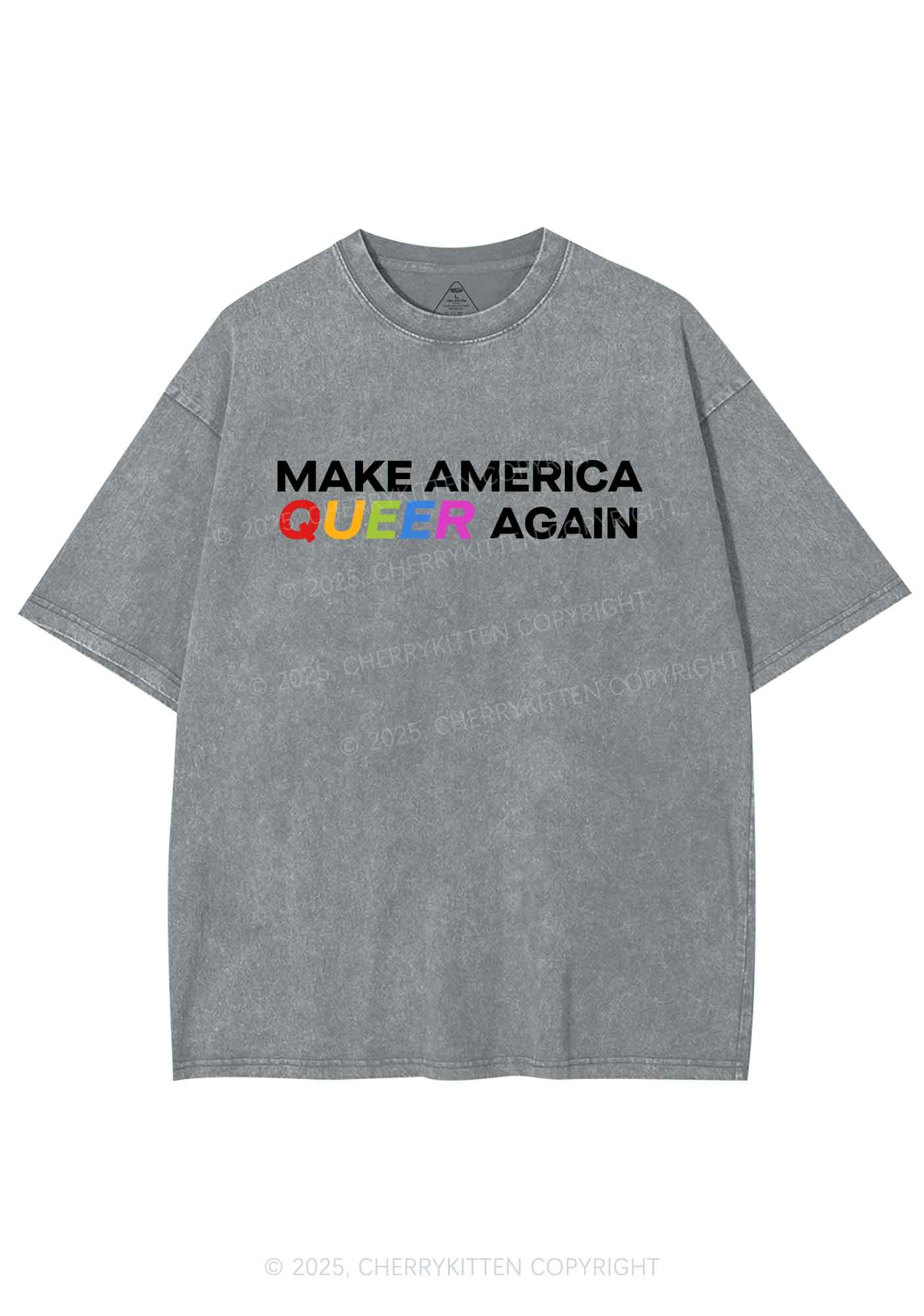 Make America Queer Again Pride Y2K Shirts Washed Tee Cherrykitten - Image 8