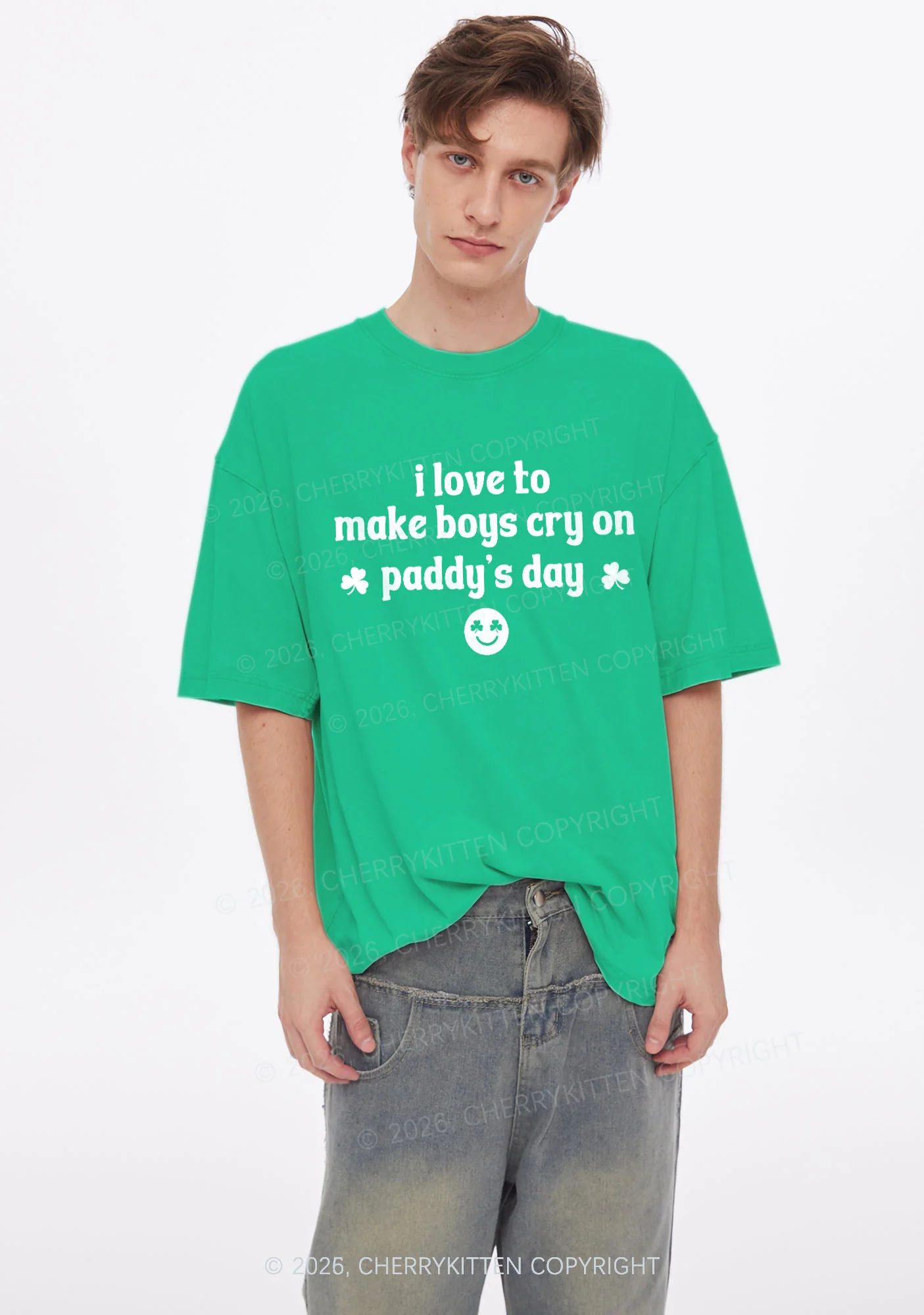 Make Boys Cry On Paddys Day St Patricks Y2K Shirts Washed Tee Cherrykitten - Image 2