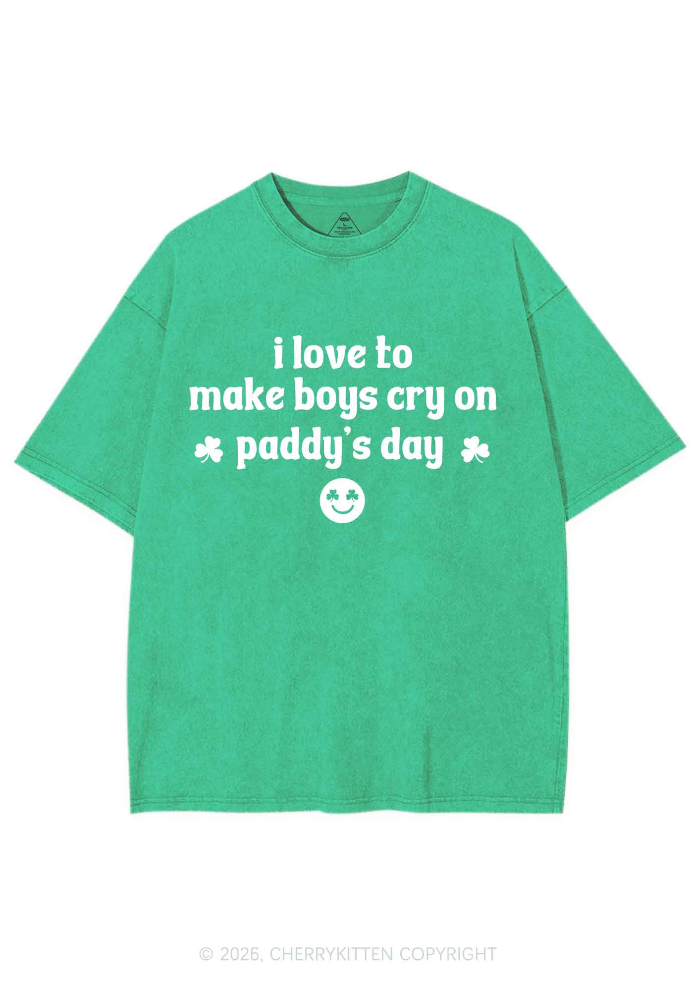 Make Boys Cry On Paddys Day St Patricks Y2K Shirts Washed Tee Cherrykitten - Image 3