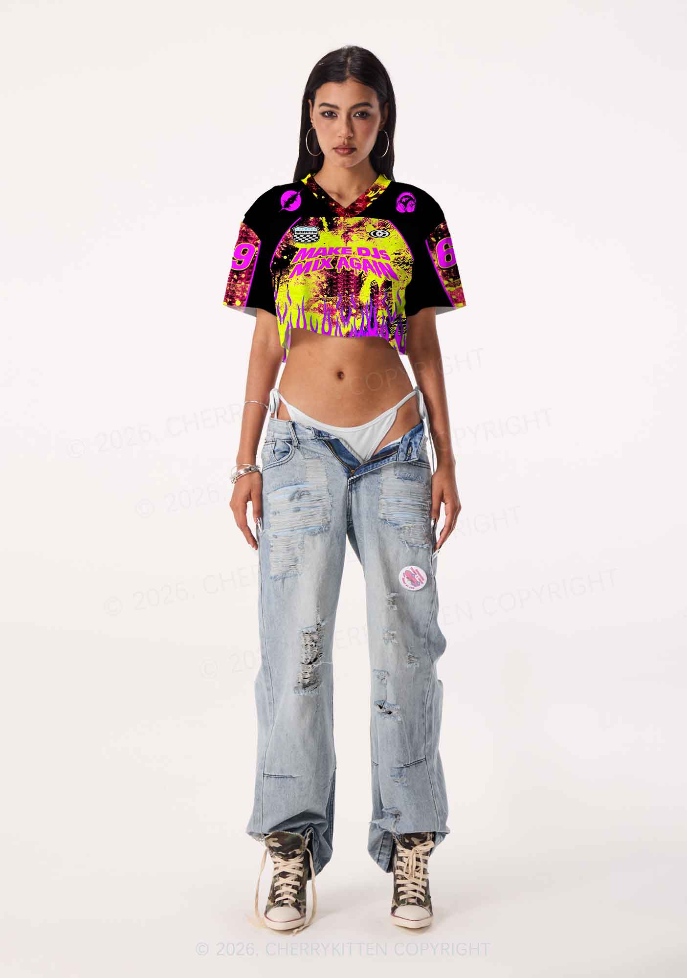 Make DJs Mix Again Y2K Crop Sport Jersey Shirts Cherrykitten - Image 2