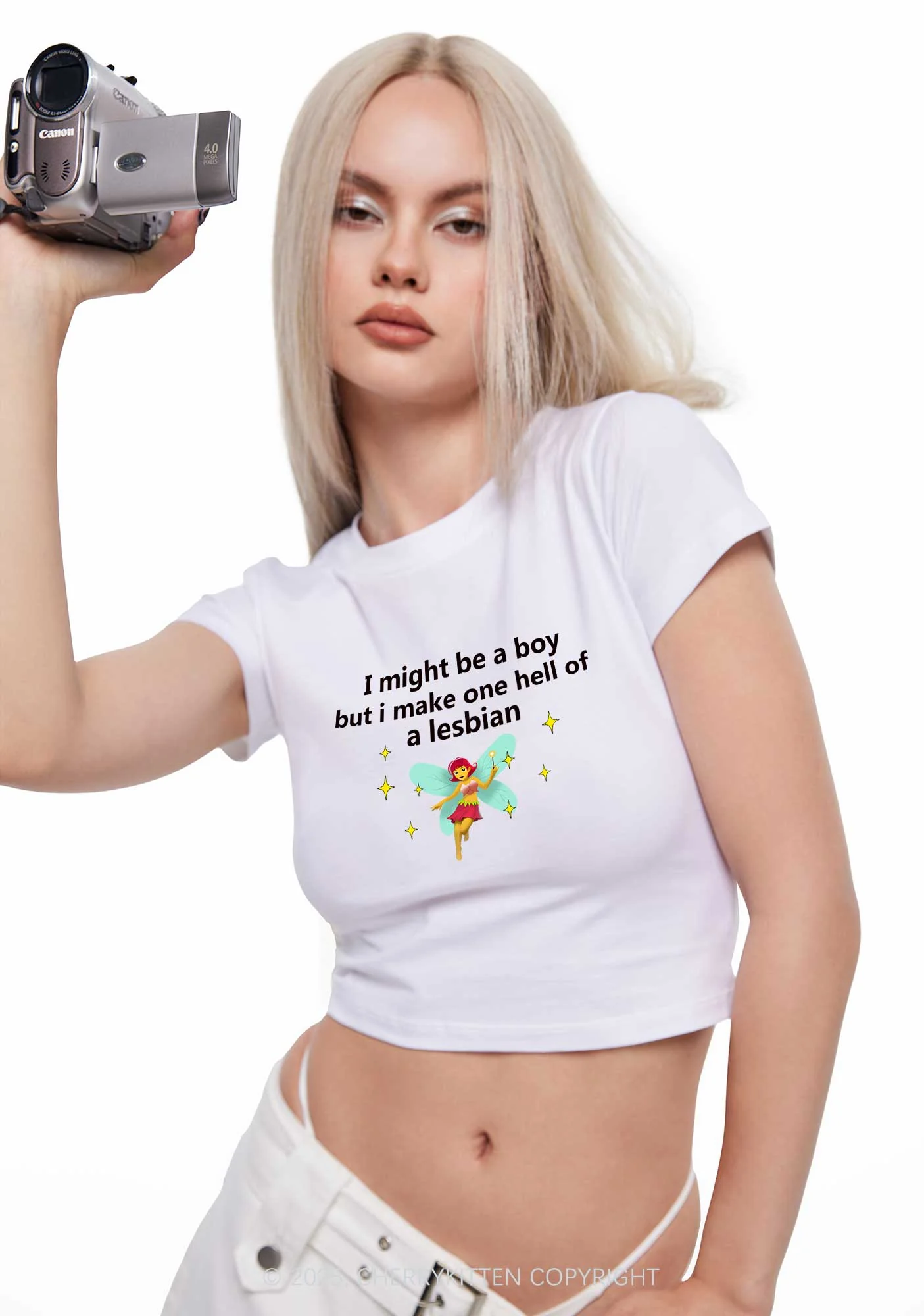 Make Hell Of Lesbian Y2K Baby Tee Cherrykitten - Image 3