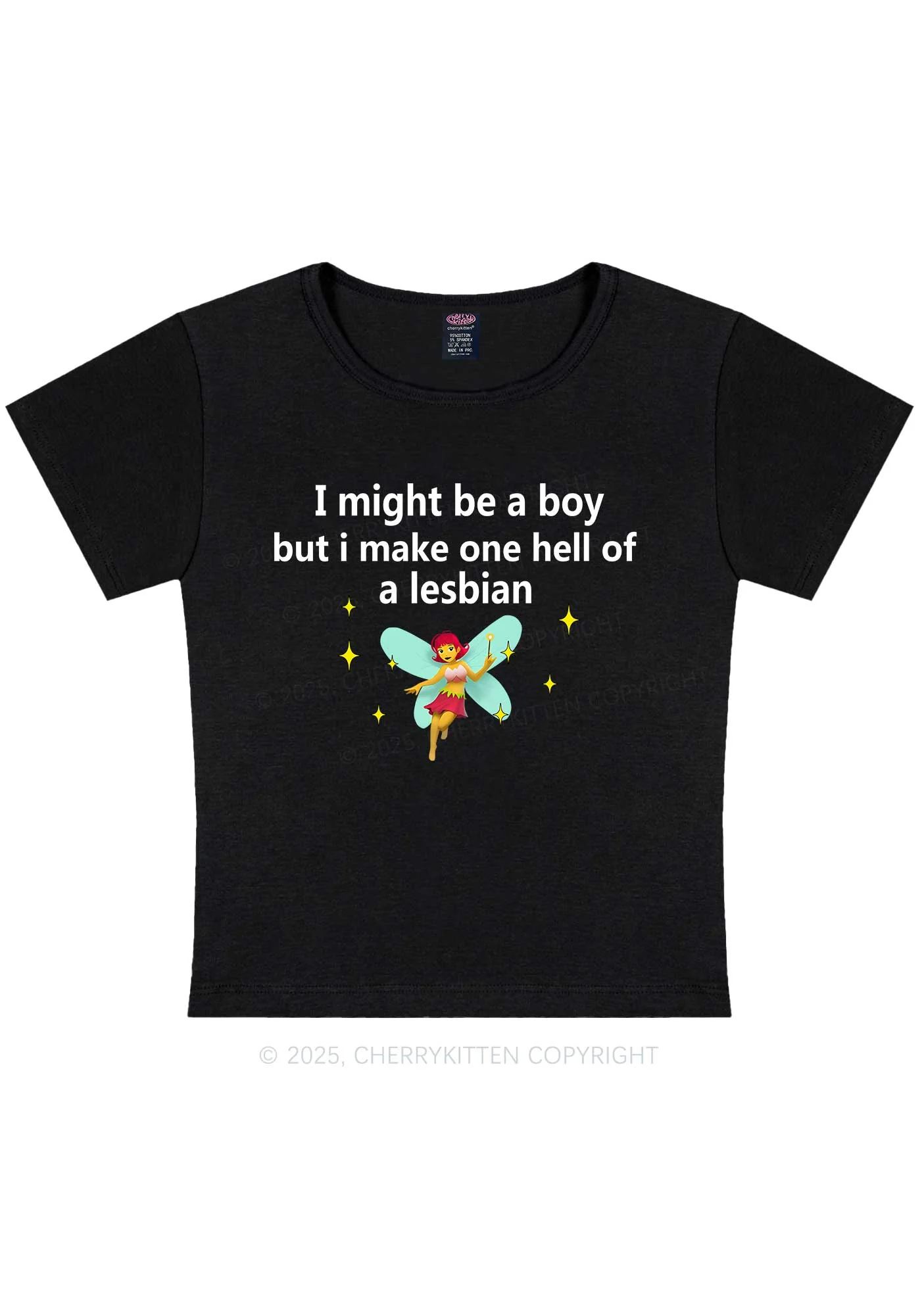 Make Hell Of Lesbian Y2K Baby Tee Cherrykitten - Image 4