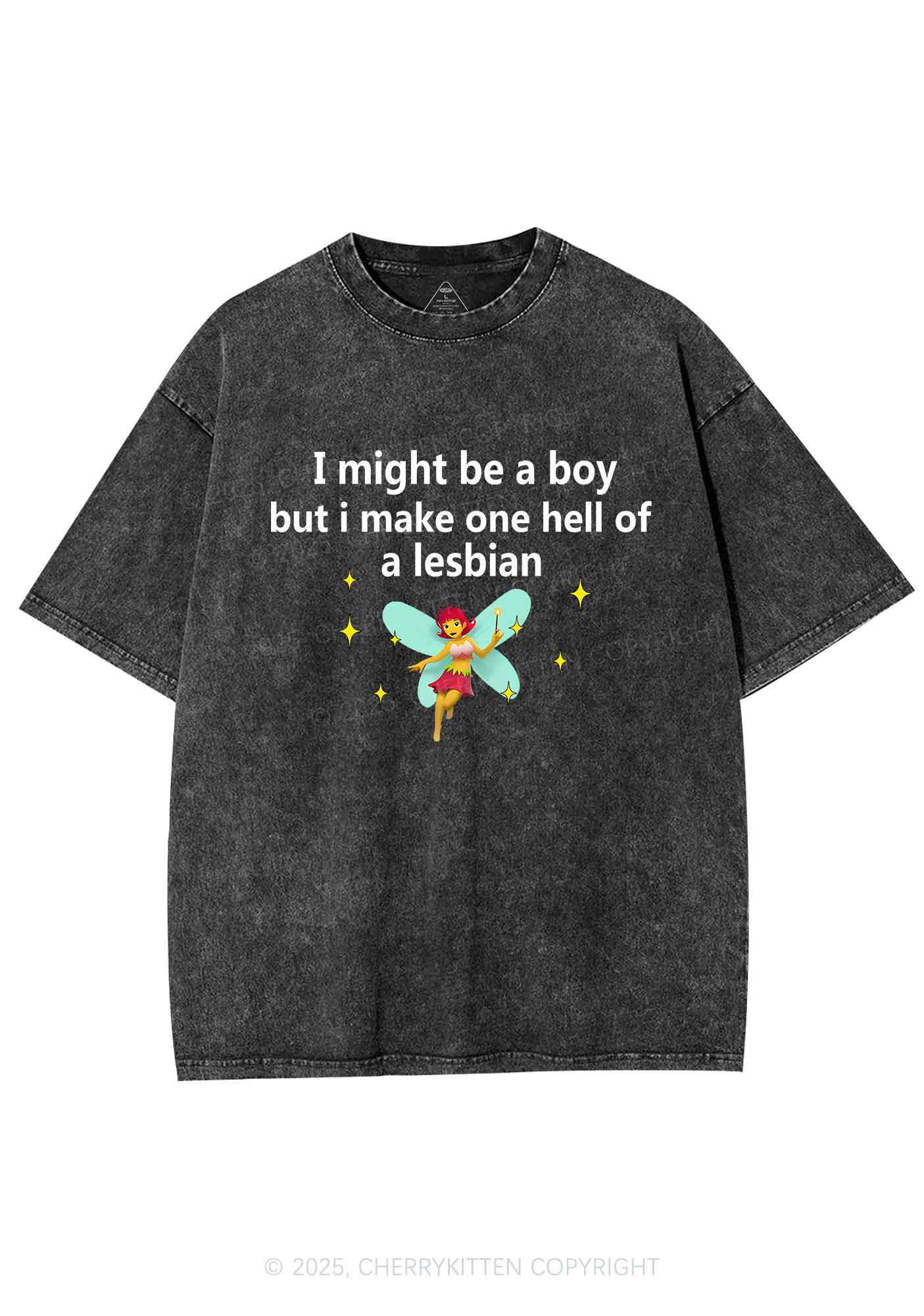 Make Hell Of Lesbian Y2K Shirts Washed Tee Cherrykitten - Image 3