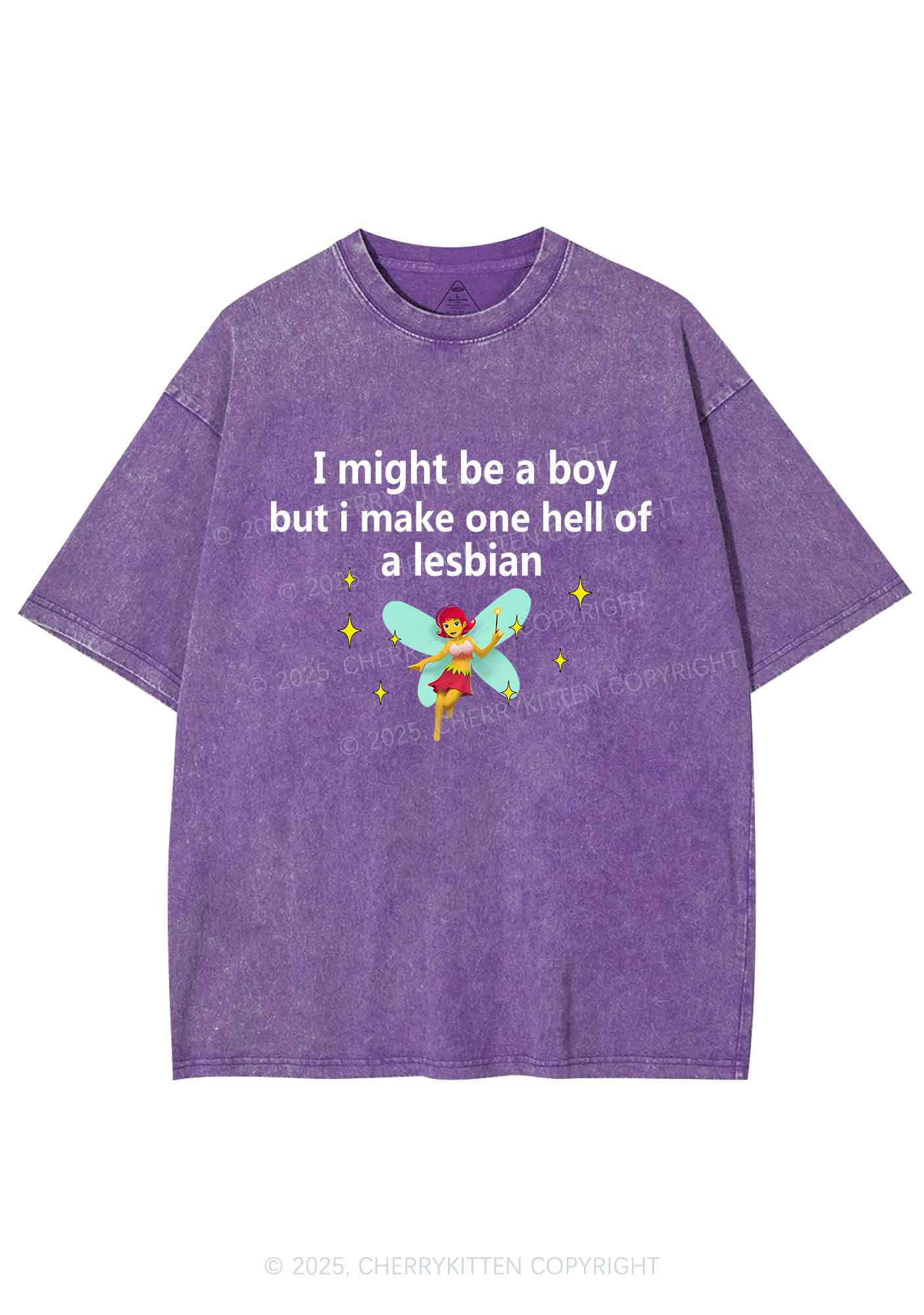 Make Hell Of Lesbian Y2K Shirts Washed Tee Cherrykitten - Image 4