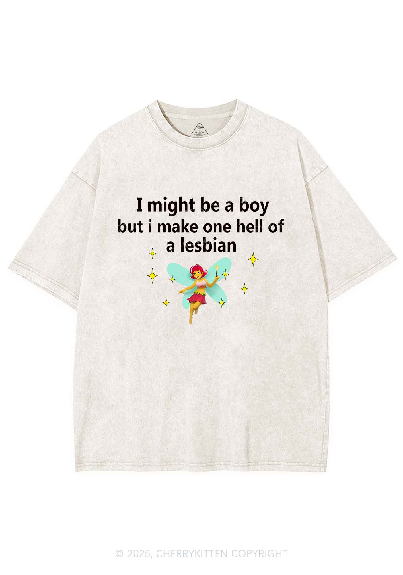 Make Hell Of Lesbian Y2K Shirts Washed Tee Cherrykitten - Image 5