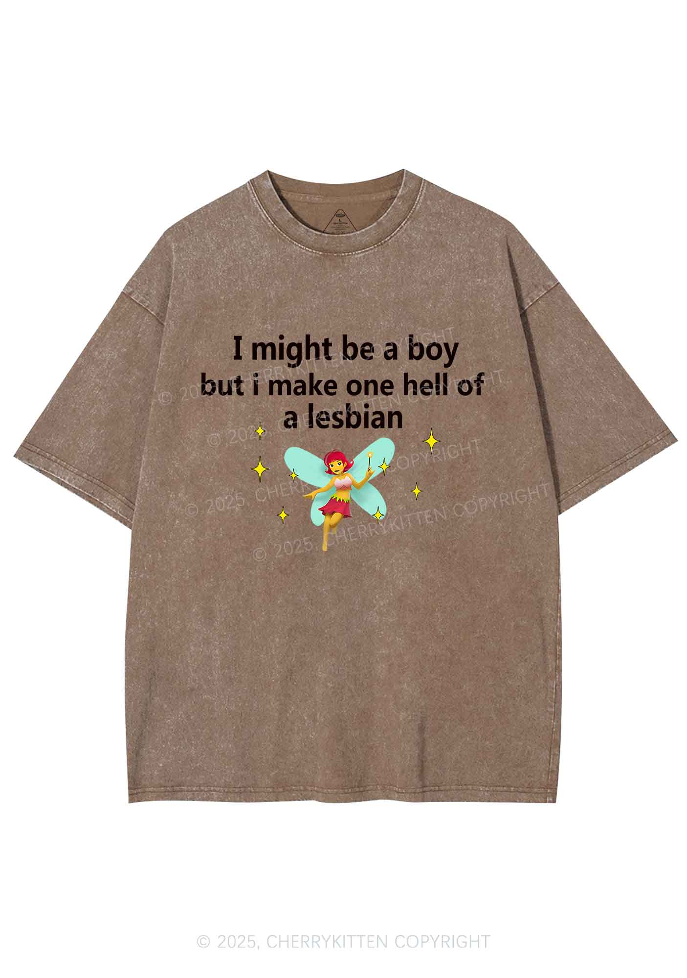 Make Hell Of Lesbian Y2K Shirts Washed Tee Cherrykitten - Image 6