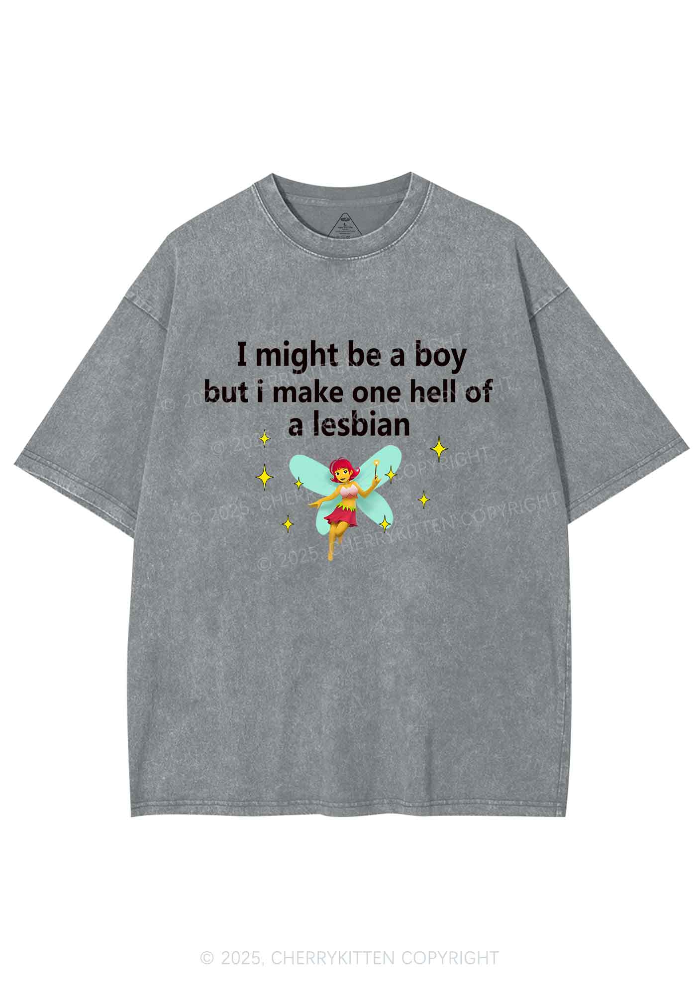 Make Hell Of Lesbian Y2K Shirts Washed Tee Cherrykitten - Image 7