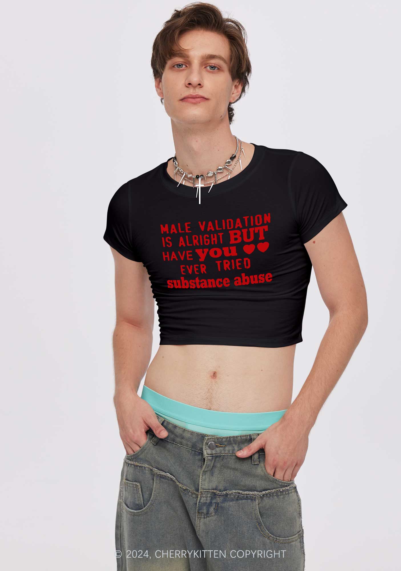 Male Validation Is Alright Y2K Baby Tee Cherrykitten - Image 3