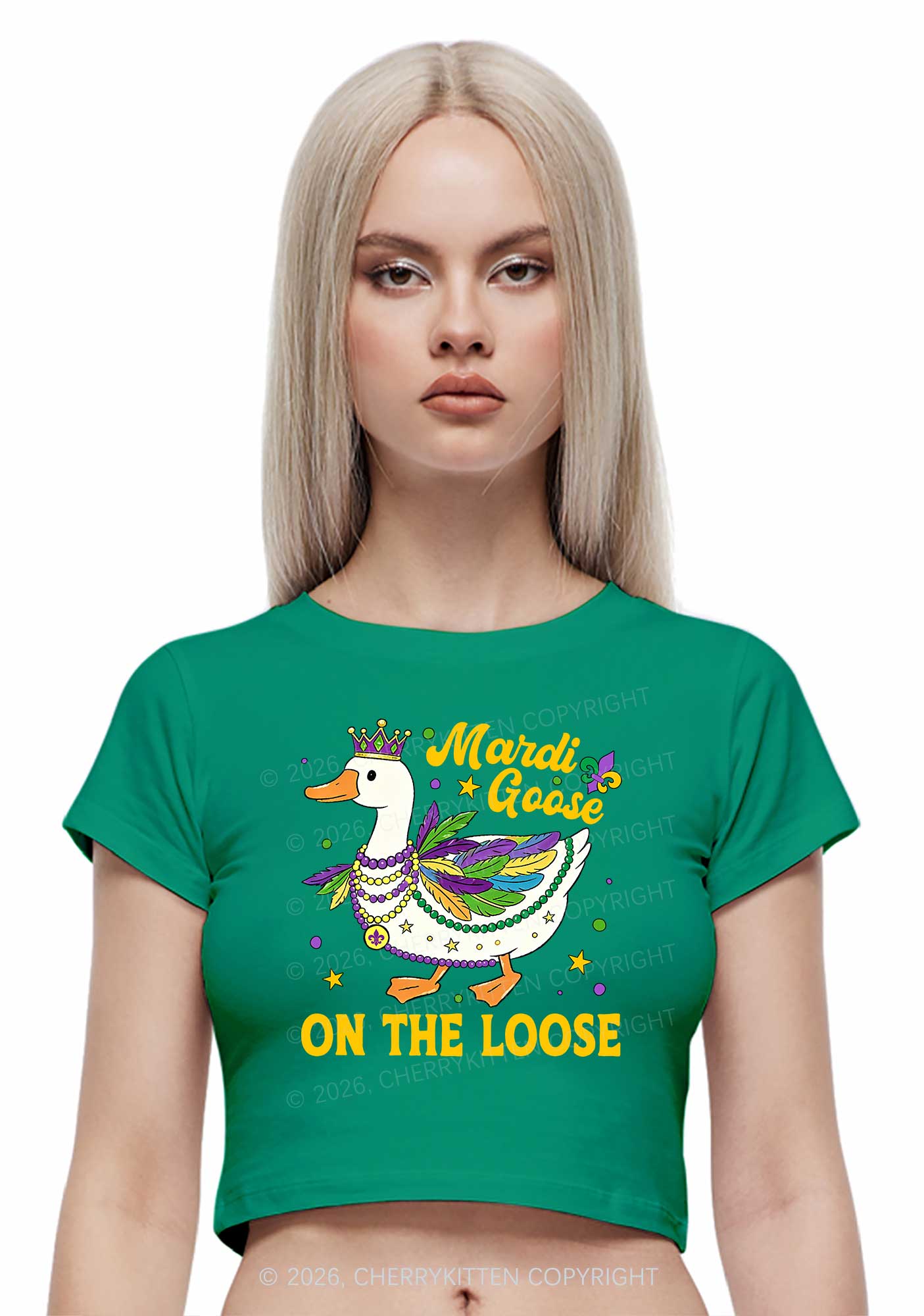 Mardi Goose On The Loose Y2K Baby Tee Cherrykitten - Image 2