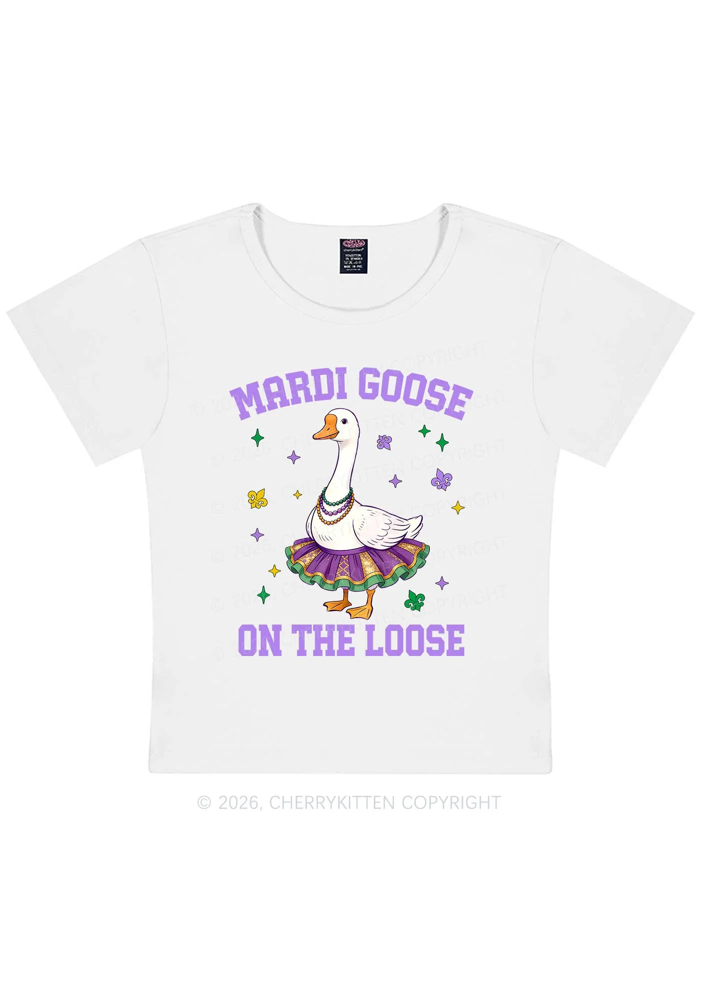 Mardi Gras Goose Y2K Baby Tee Cherrykitten - Image 4