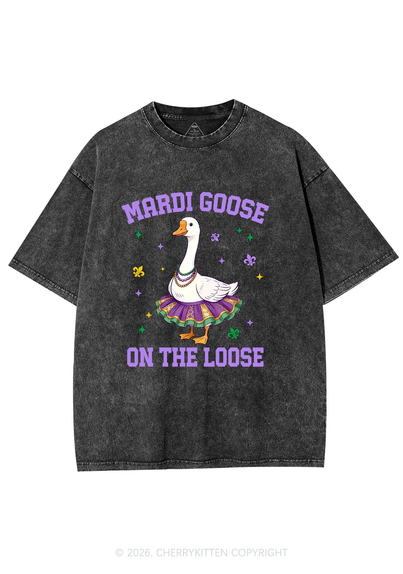 Mardi Gras Goose Y2K Shirts Washed Tee Cherrykitten - Image 3