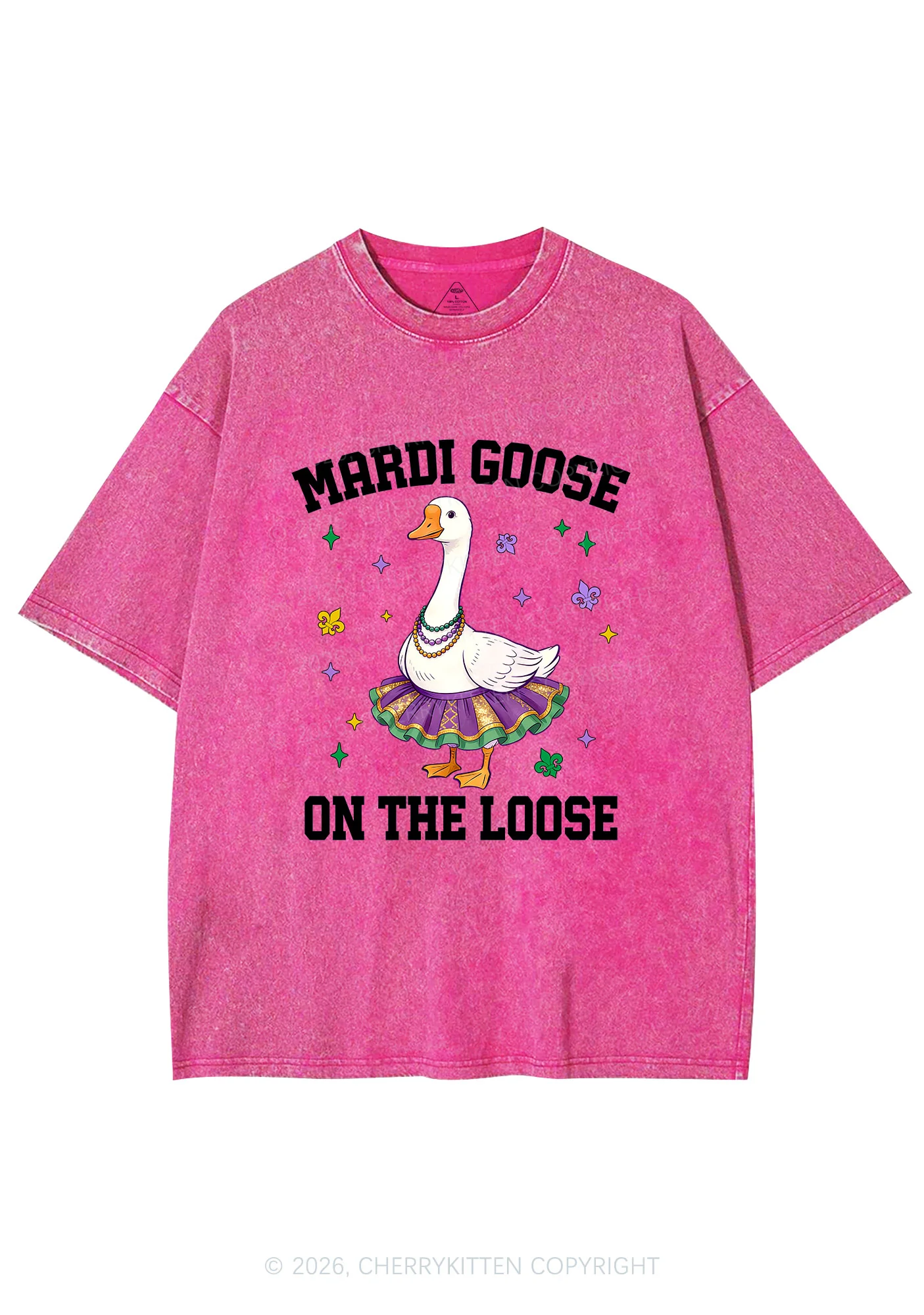 Mardi Gras Goose Y2K Shirts Washed Tee Cherrykitten - Image 4