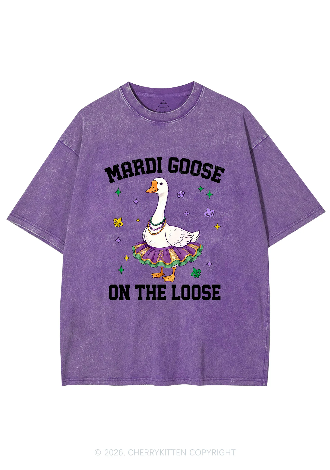 Mardi Gras Goose Y2K Shirts Washed Tee Cherrykitten - Image 5
