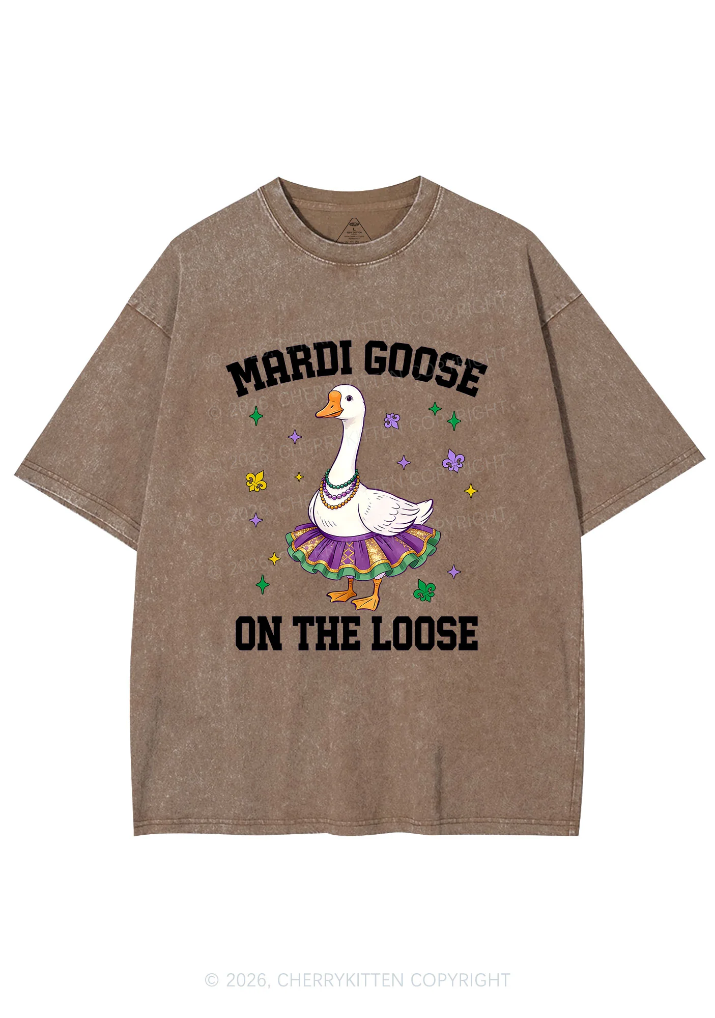 Mardi Gras Goose Y2K Shirts Washed Tee Cherrykitten - Image 6