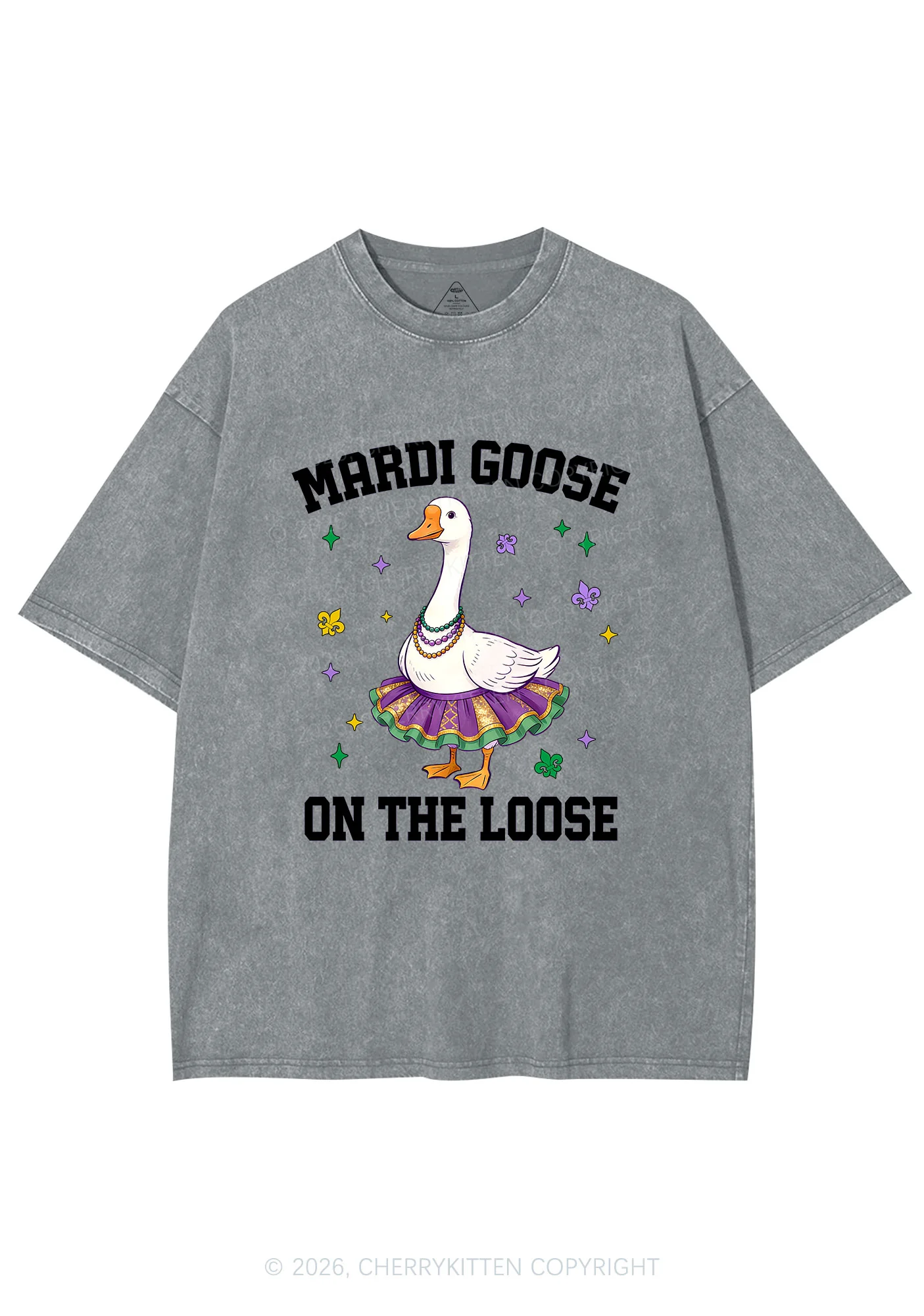 Mardi Gras Goose Y2K Shirts Washed Tee Cherrykitten - Image 7