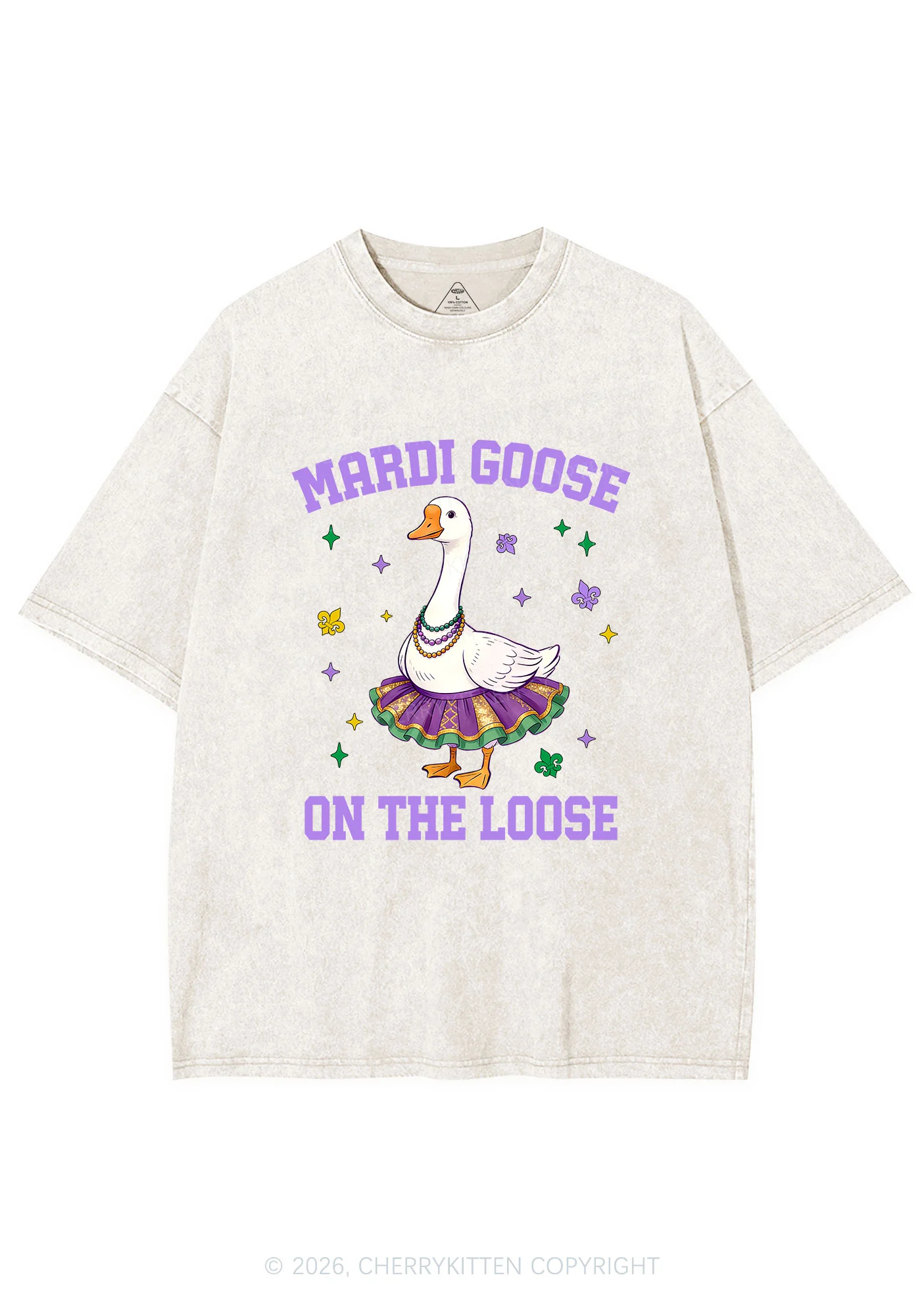 Mardi Gras Goose Y2K Shirts Washed Tee Cherrykitten - Image 8
