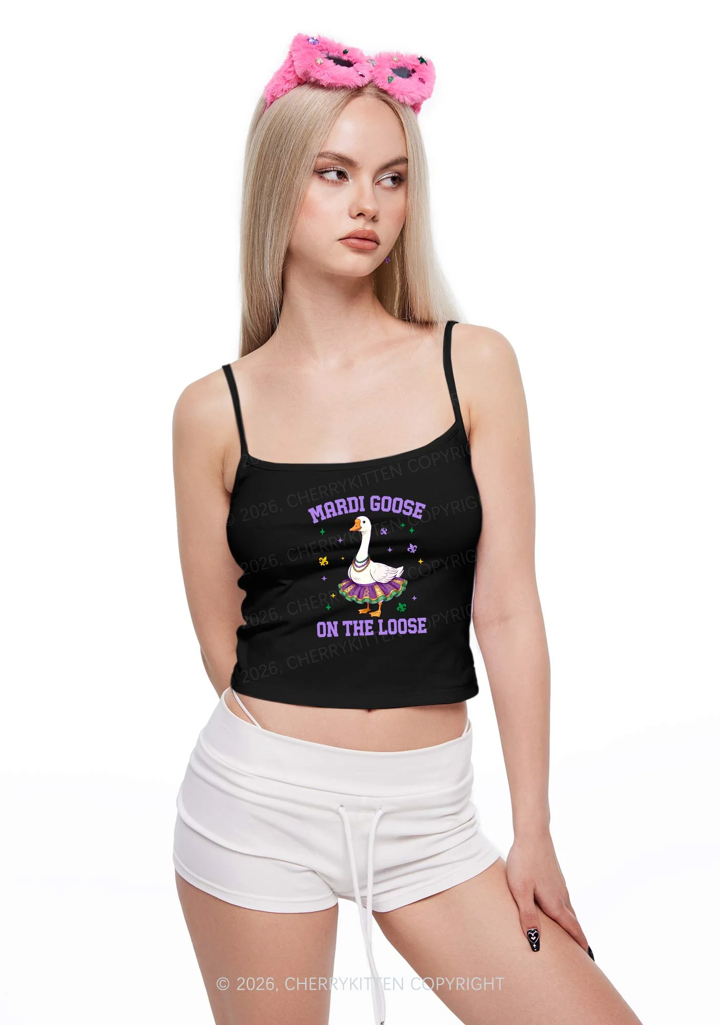 Mardi Gras Goose Y2K Spaghetti Strap Cami Cherrykitten - Image 2