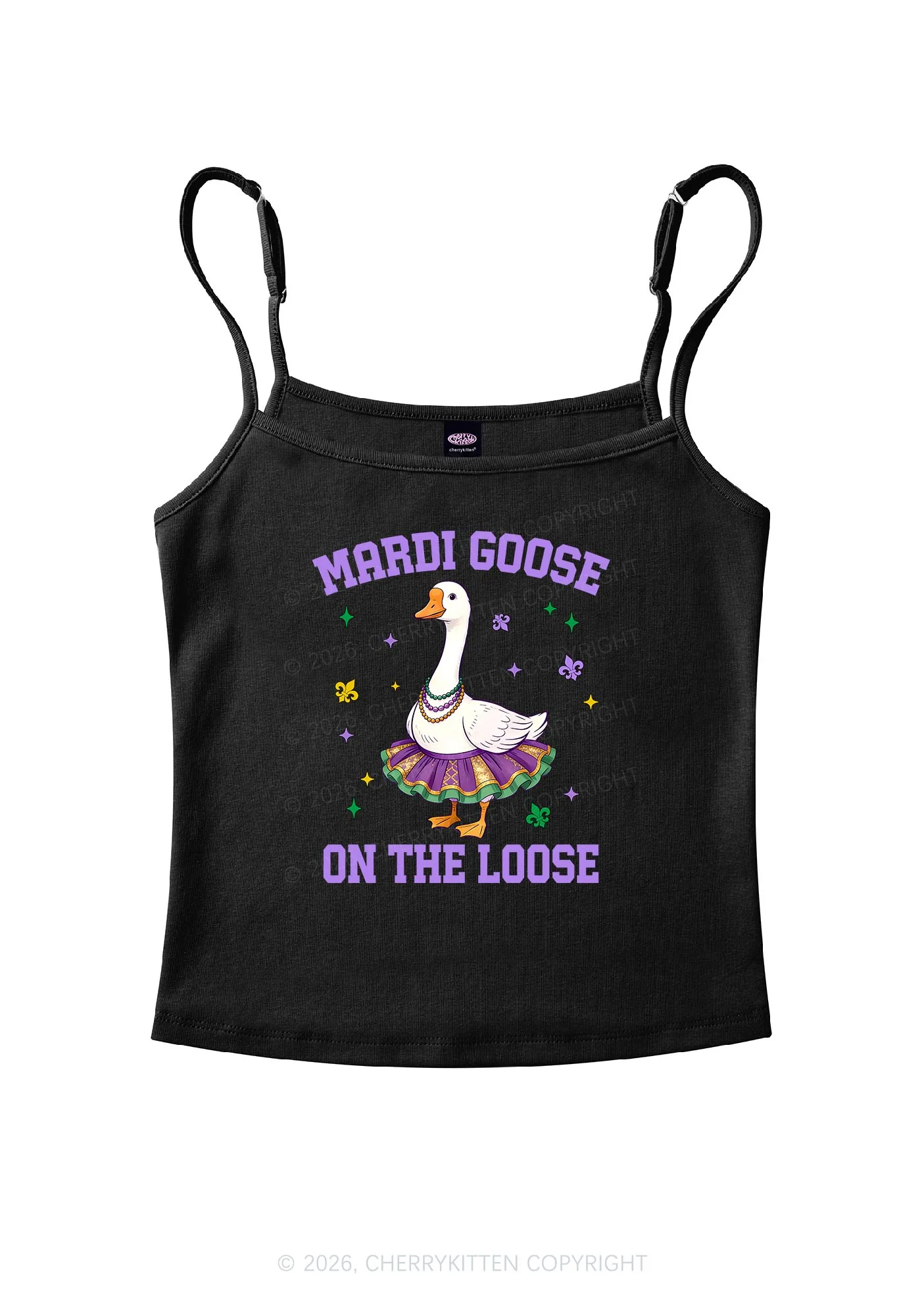 Mardi Gras Goose Y2K Spaghetti Strap Cami Cherrykitten - Image 3