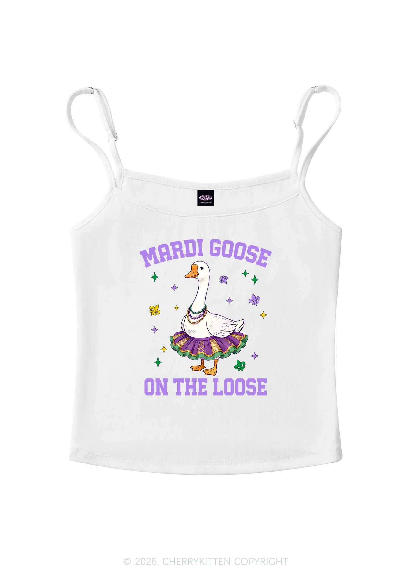 Mardi Gras Goose Y2K Spaghetti Strap Cami Cherrykitten - Image 4