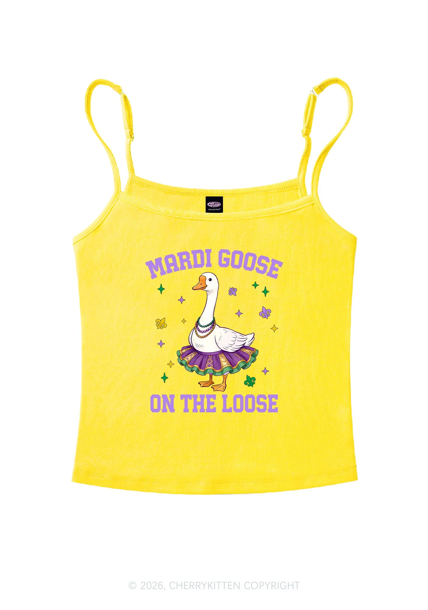 Mardi Gras Goose Y2K Spaghetti Strap Cami Cherrykitten - Image 6