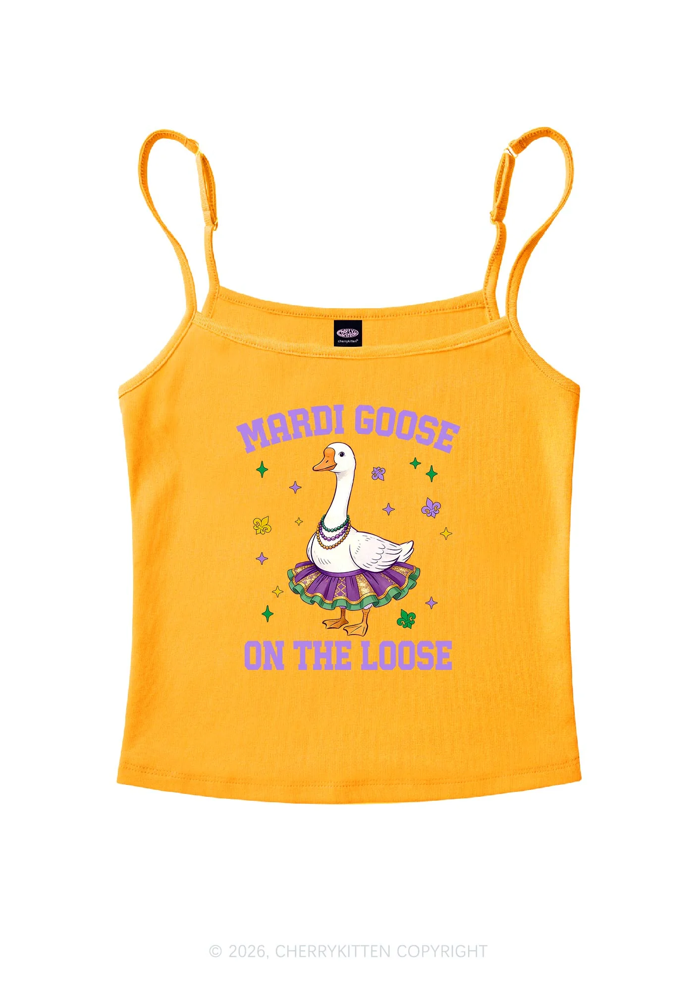 Mardi Gras Goose Y2K Spaghetti Strap Cami Cherrykitten - Image 7
