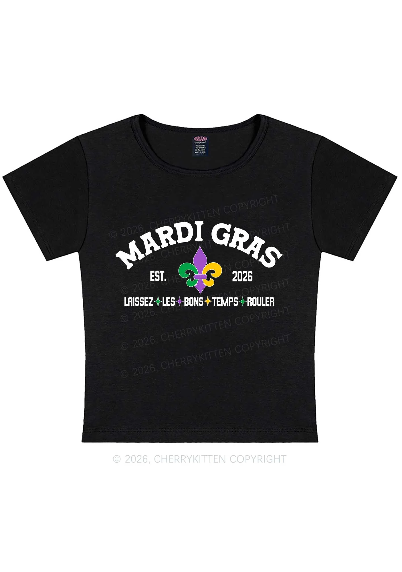 Mardi Gras Laissez Les Bons Temps Rouler Y2K Baby Tee Cherrykitten - Image 3