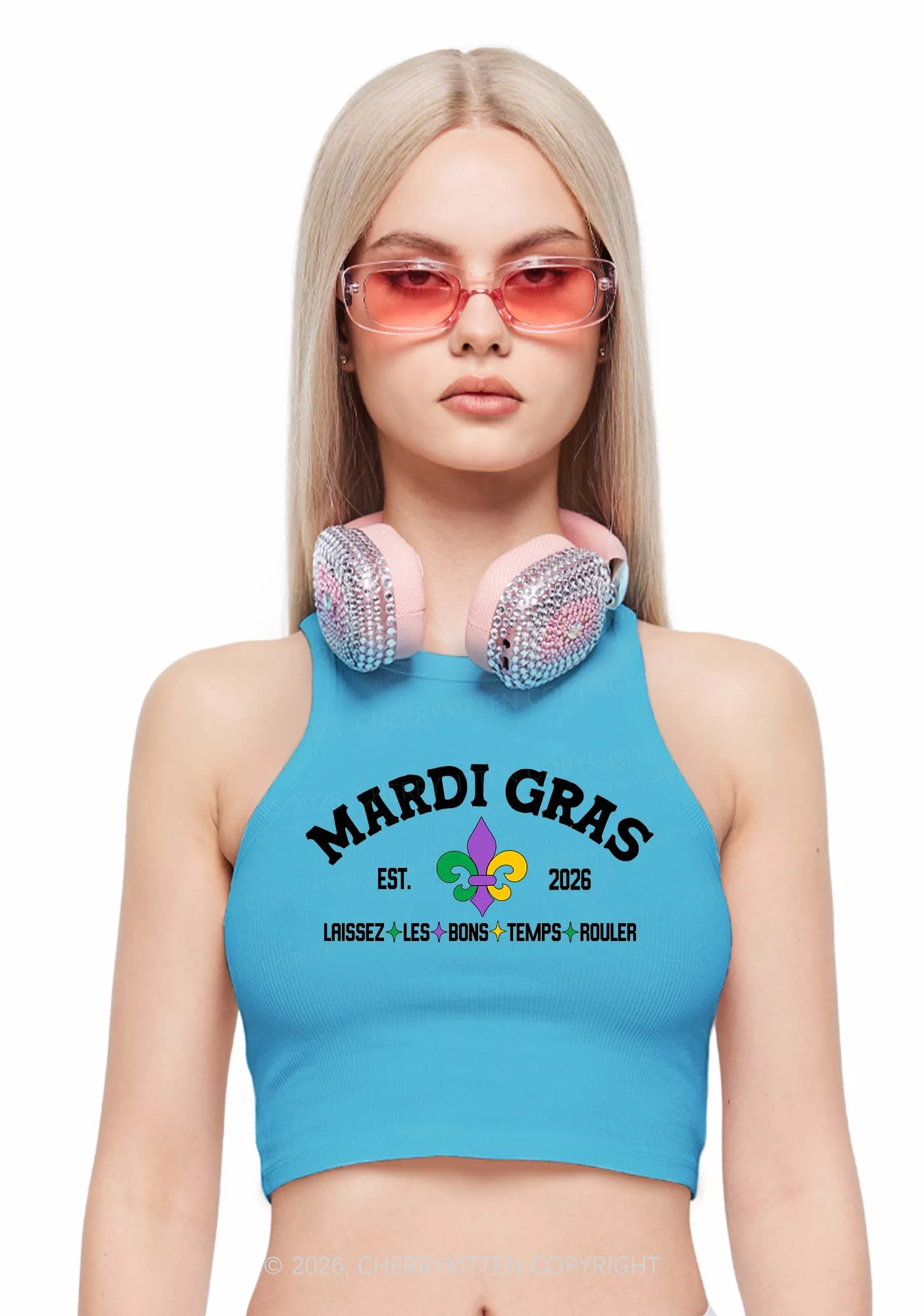 Mardi Gras Laissez Les Bons Temps Rouler Y2K Crop Tank Top Cherrykitten - Image 2