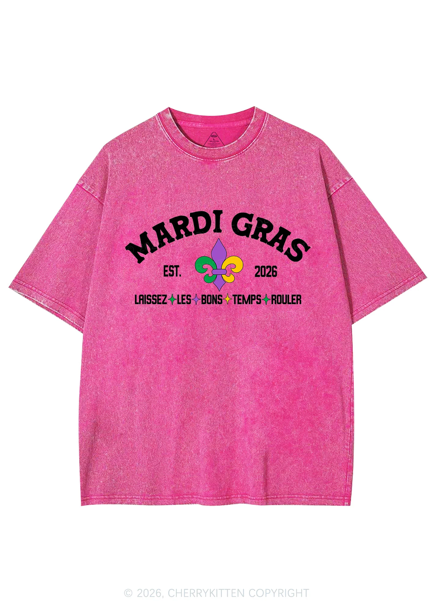 Mardi Gras Laissez Les Bons Temps Rouler Y2K Shirts Washed Tee Cherrykitten - Image 3