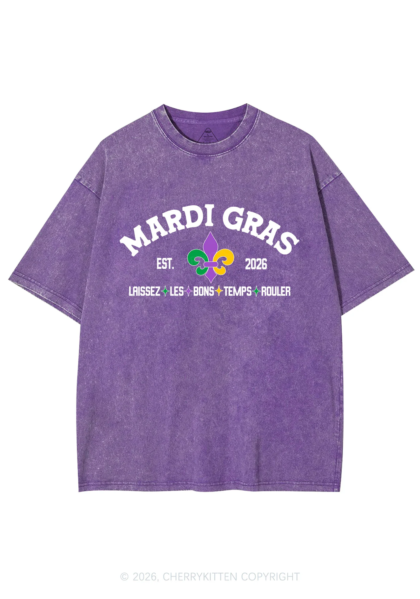 Mardi Gras Laissez Les Bons Temps Rouler Y2K Shirts Washed Tee Cherrykitten - Image 4