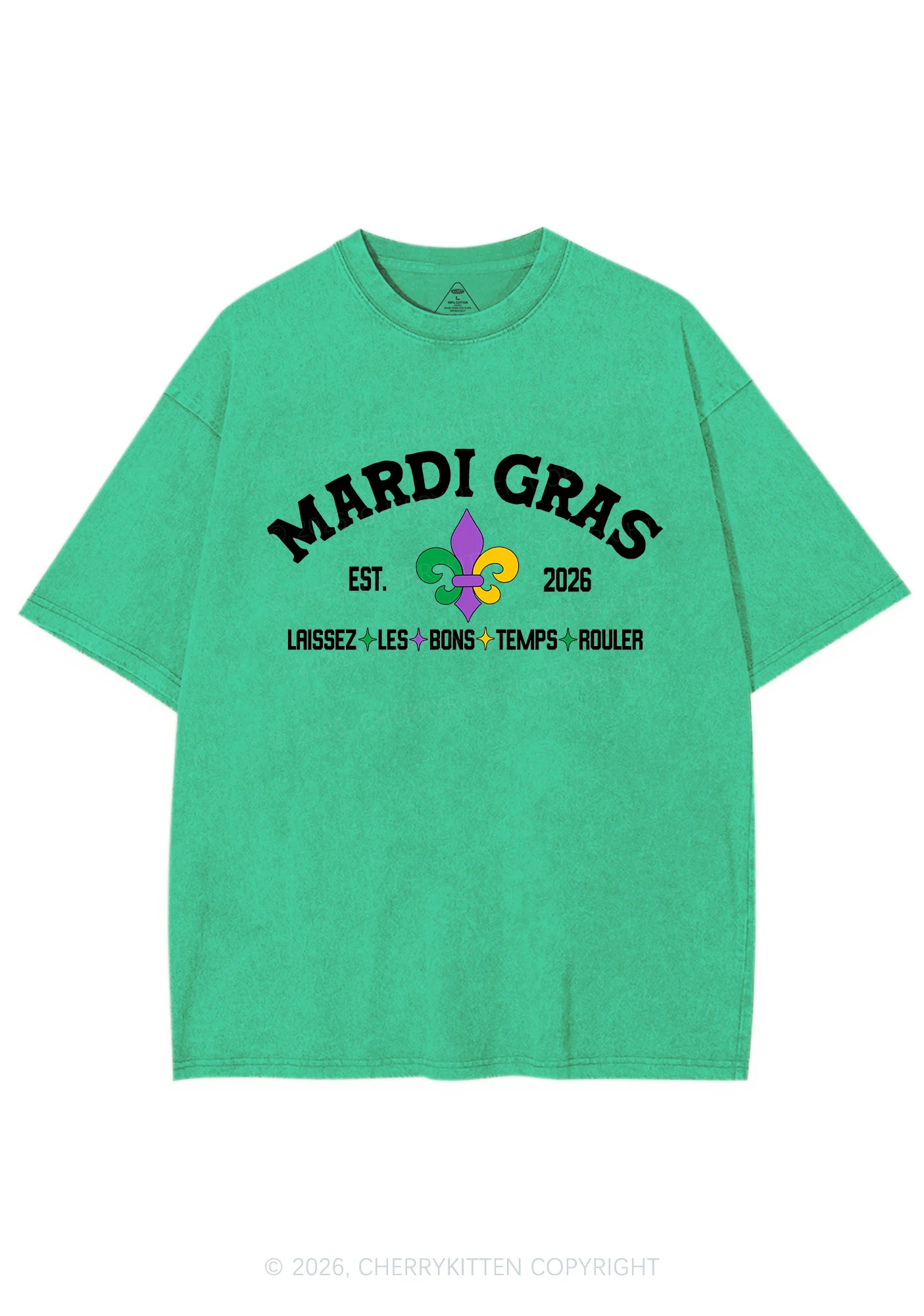 Mardi Gras Laissez Les Bons Temps Rouler Y2K Shirts Washed Tee Cherrykitten - Image 5