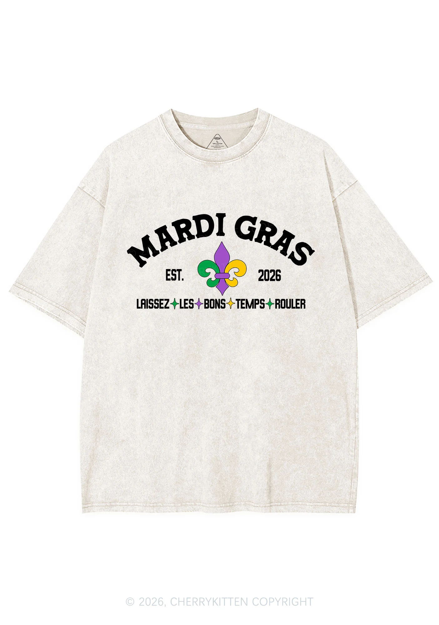 Mardi Gras Laissez Les Bons Temps Rouler Y2K Shirts Washed Tee Cherrykitten - Image 6