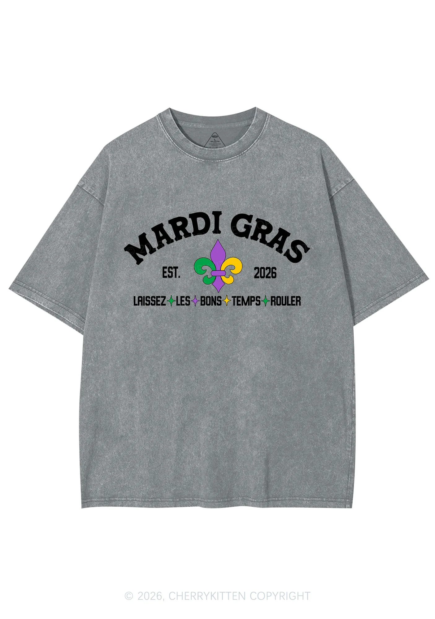 Mardi Gras Laissez Les Bons Temps Rouler Y2K Shirts Washed Tee Cherrykitten - Image 8