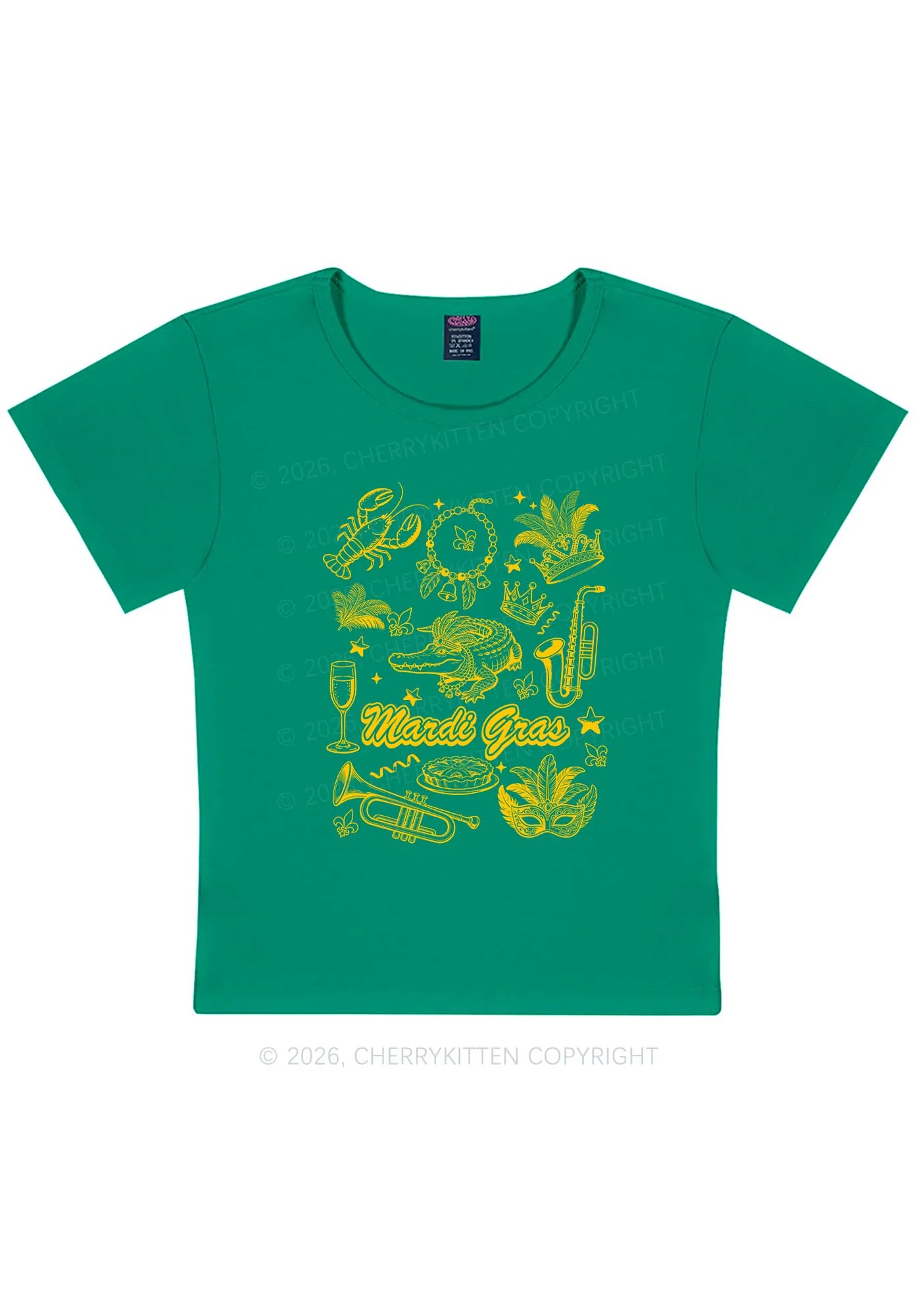 Mardi Gras Symbols Y2K Baby Tee Cherrykitten - Image 10