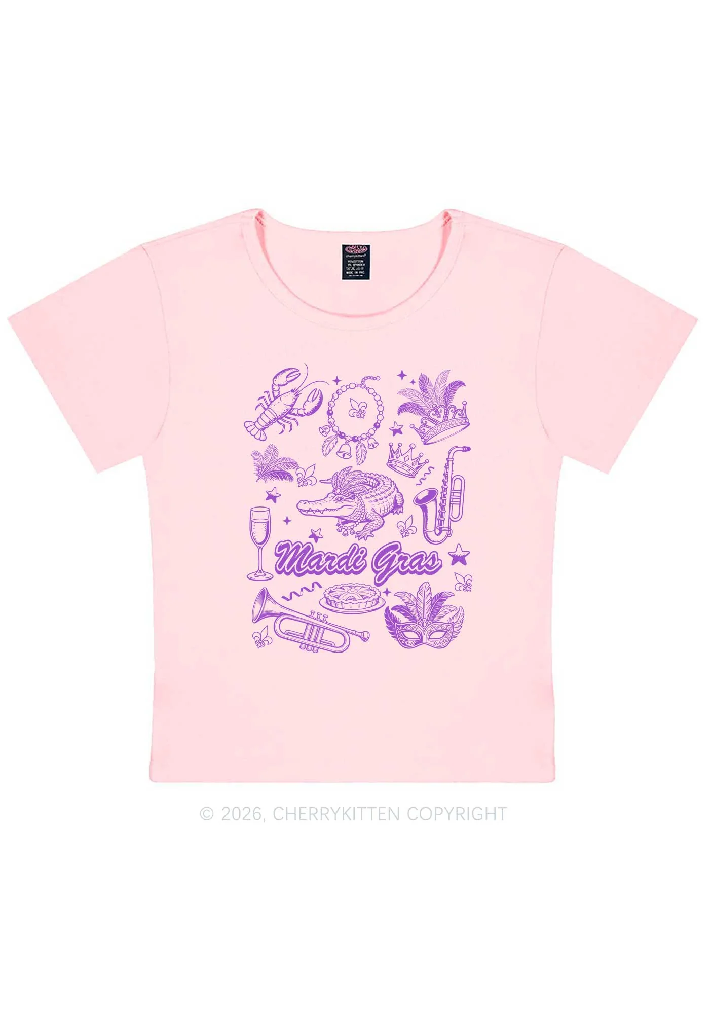Mardi Gras Symbols Y2K Baby Tee Cherrykitten - Image 11