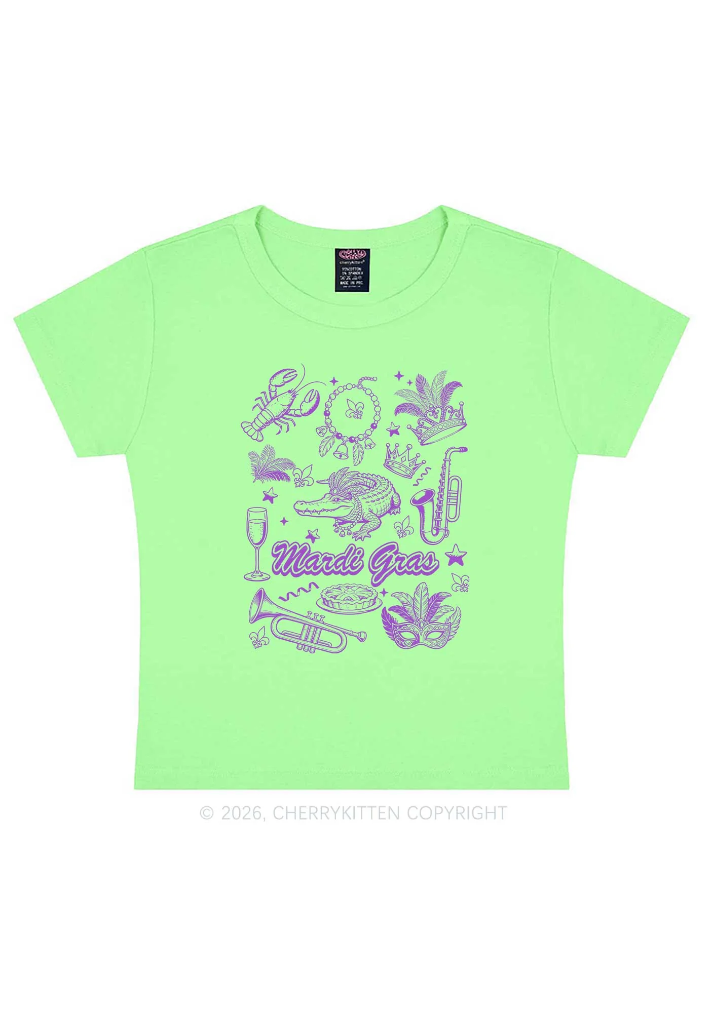 Mardi Gras Symbols Y2K Baby Tee Cherrykitten - Image 12
